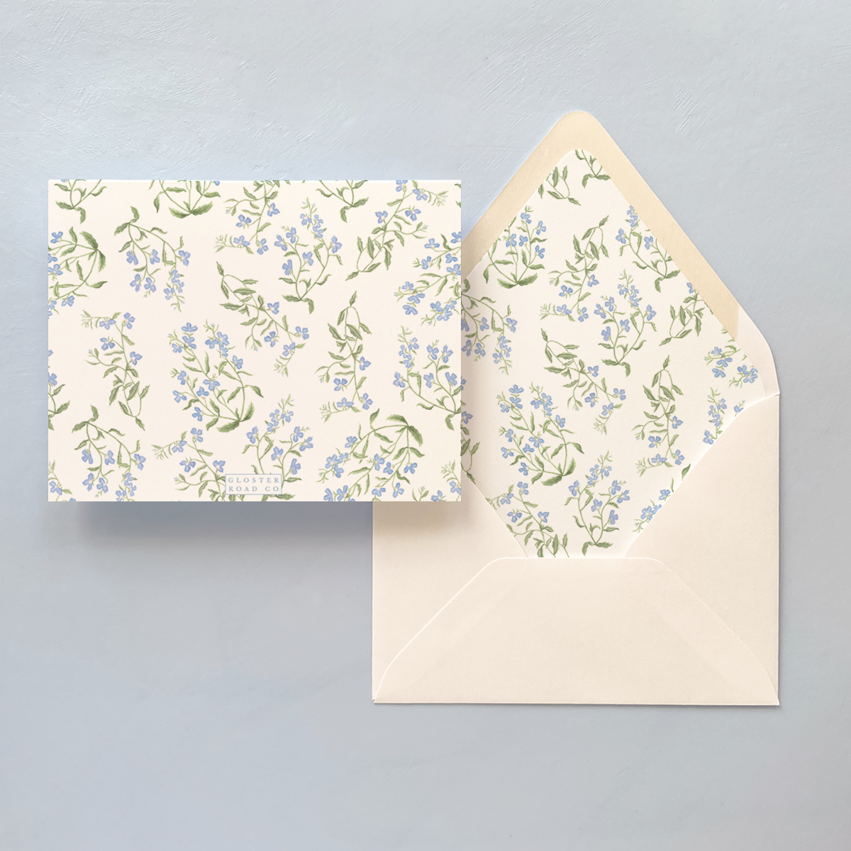 Folded Notecard with floral pattern and envelope