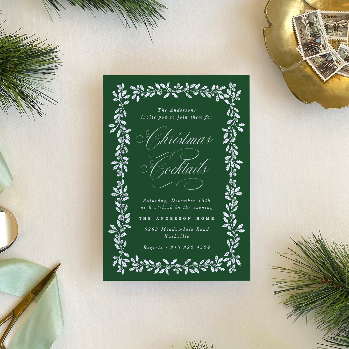 Acorn Stripe Border Invitation