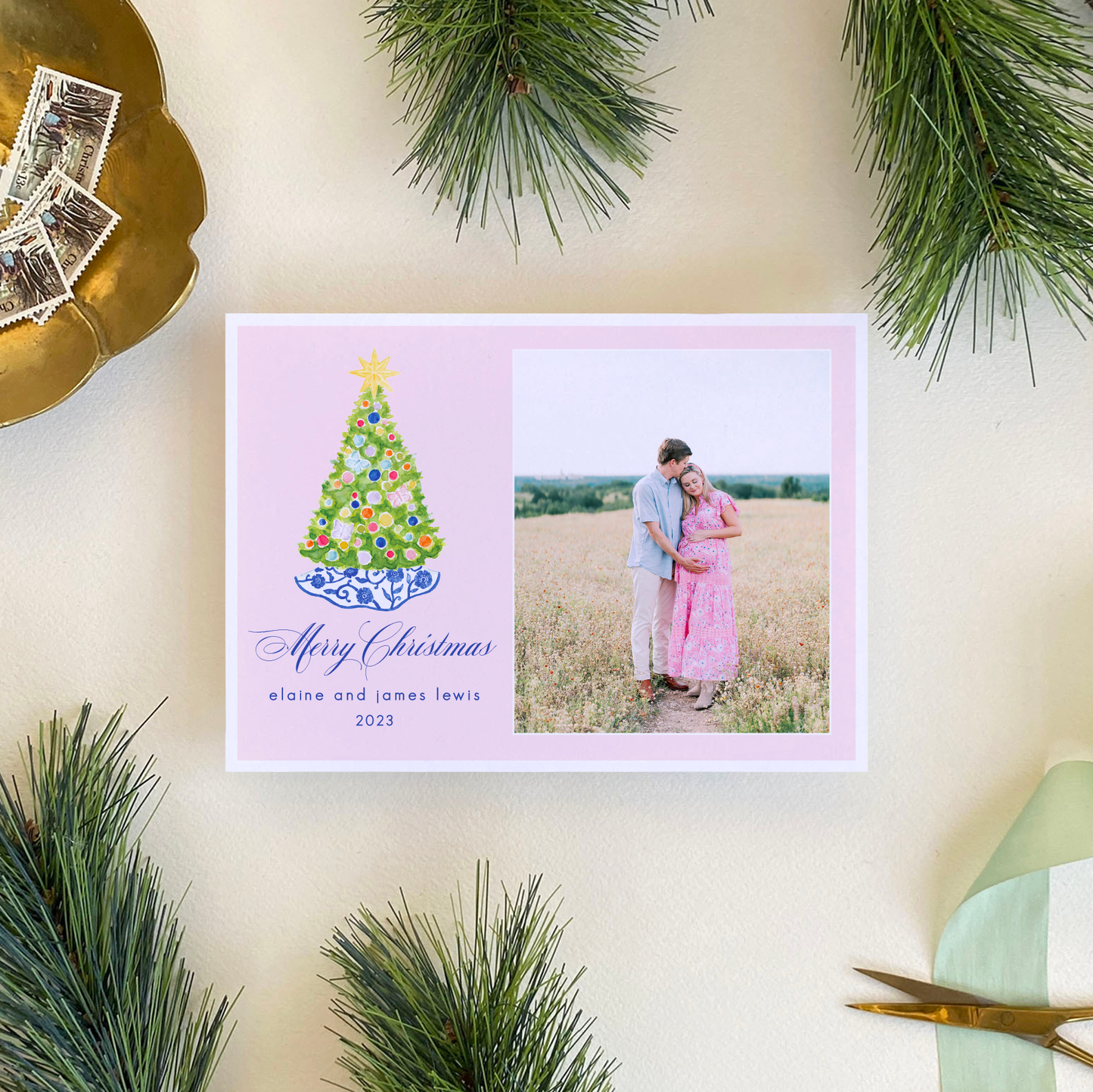 Baubles and Butterflies Holiday Card, Landscape