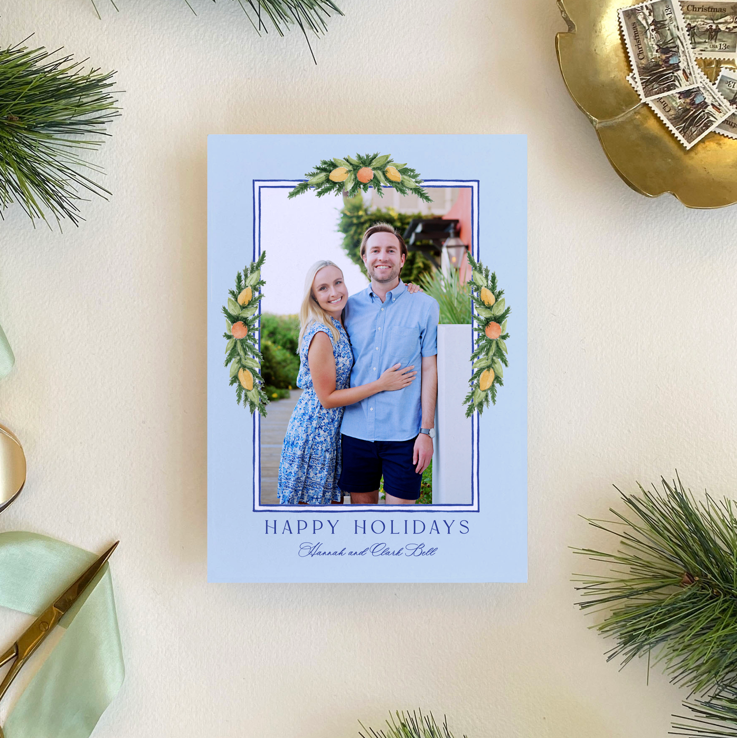Citrus Garland Holiday Card, Portrait