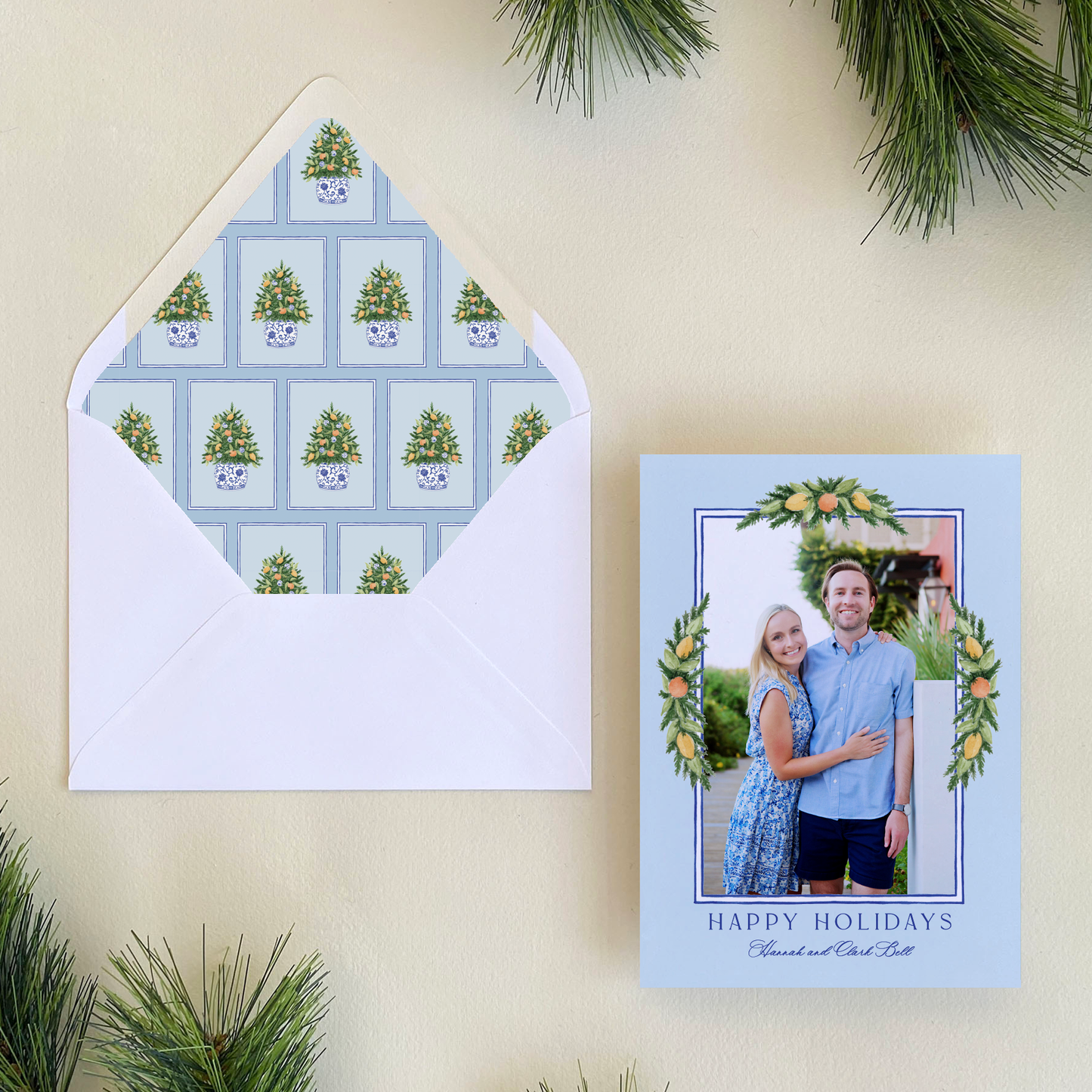 Citrus Garland Holiday Card, Portrait