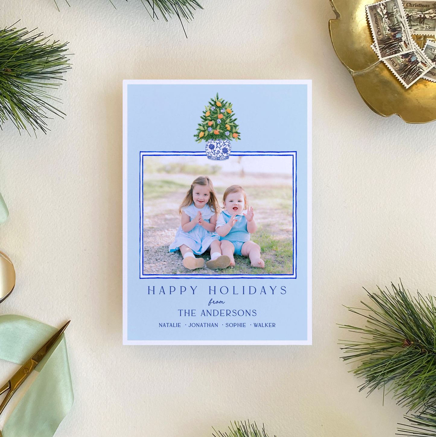 Citrus Tree Holiday Card, Portrait