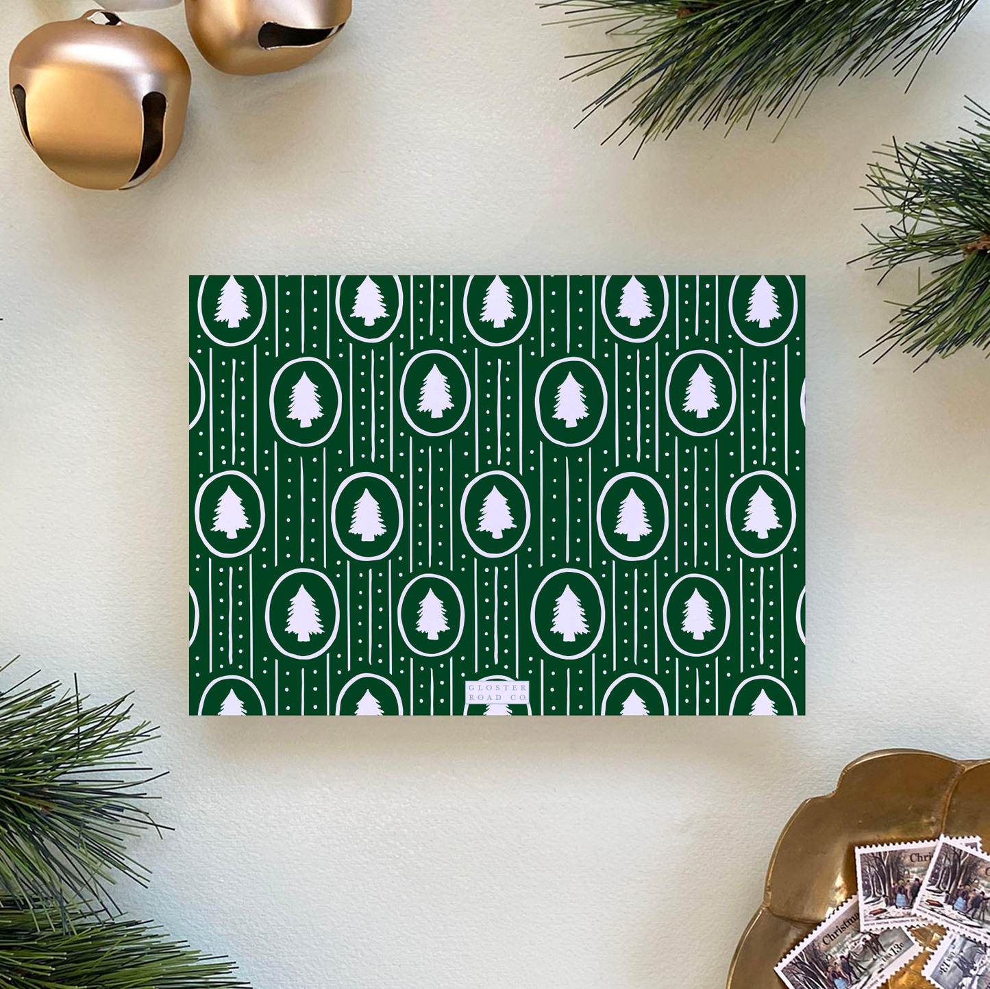 Dotted Pine Border Holiday Card, Forest - Landscape