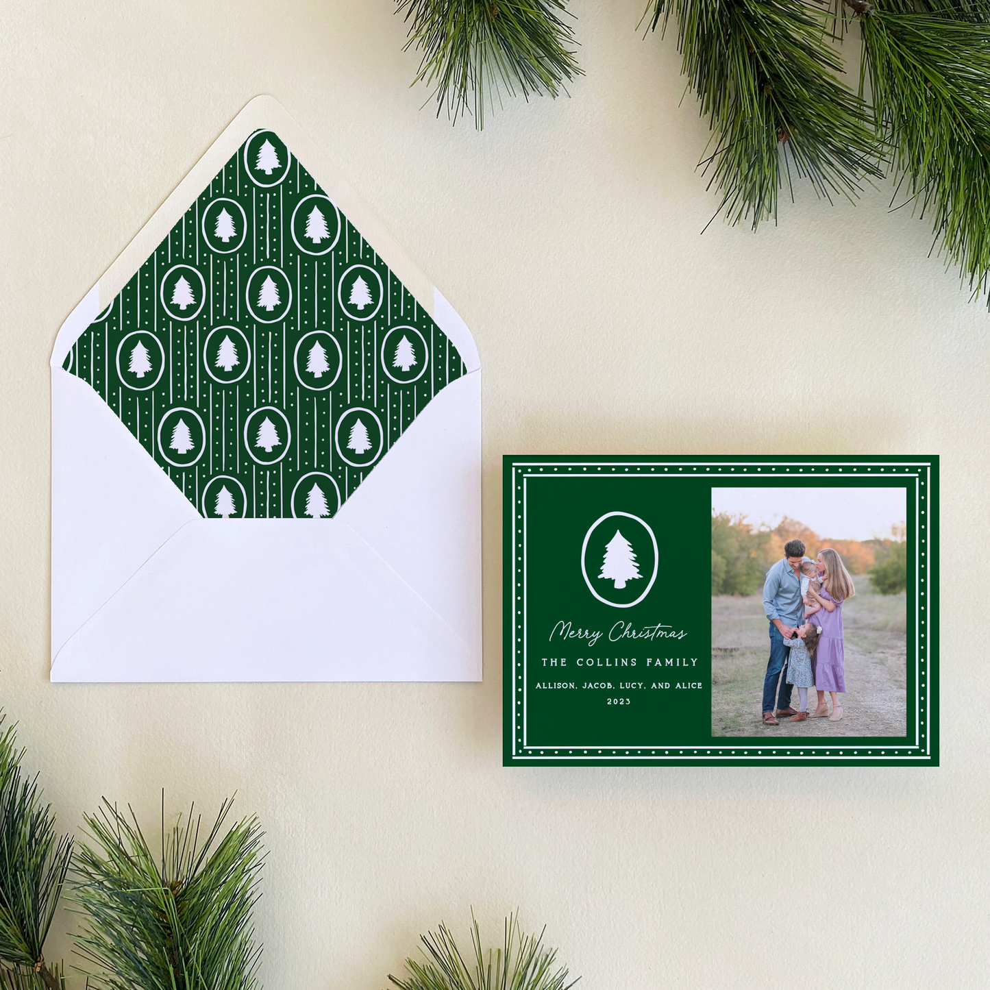 Dotted Pine Holiday Card, Forest - Landscape