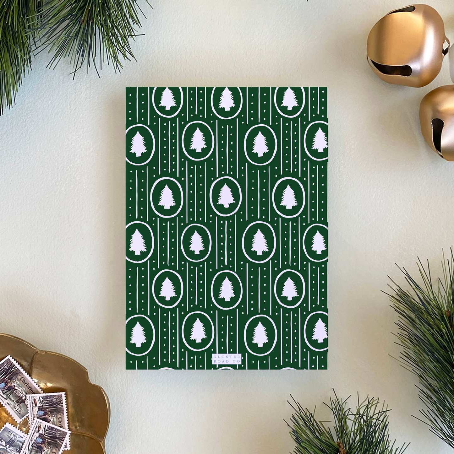Dotted Pine Border Holiday Card, Forest - Portrait