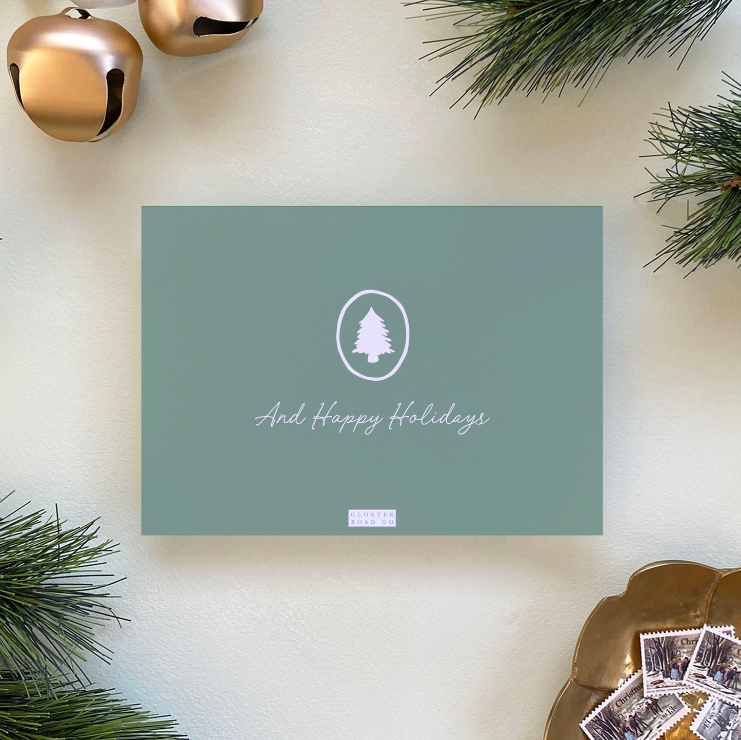 Dotted Pine Holiday Card, Evergreen Fog - Landscape