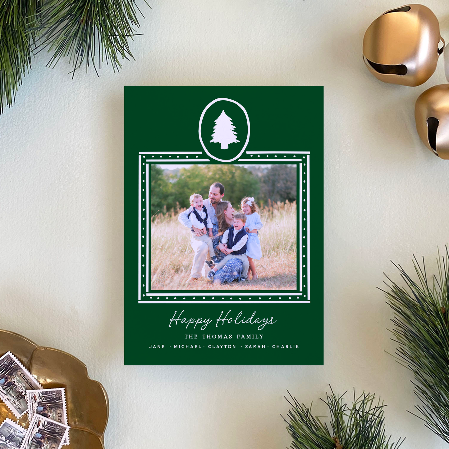 Dotted Pine Holiday Card, Forest - Portrait