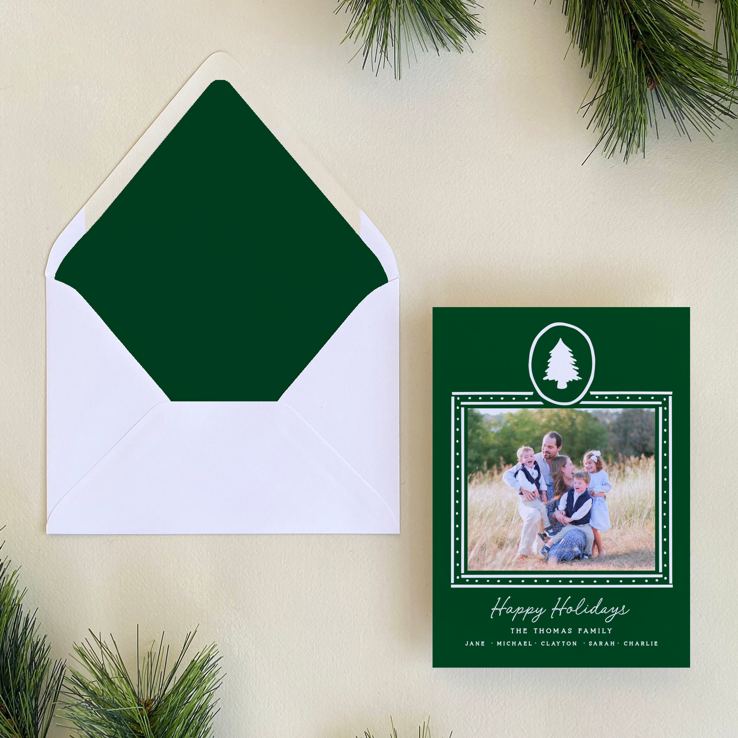 Dotted Pine Holiday Card, Forest - Portrait