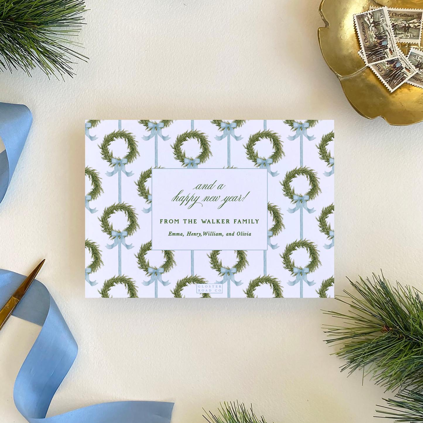 Fraser Fir Garland Holiday Card, Landscape