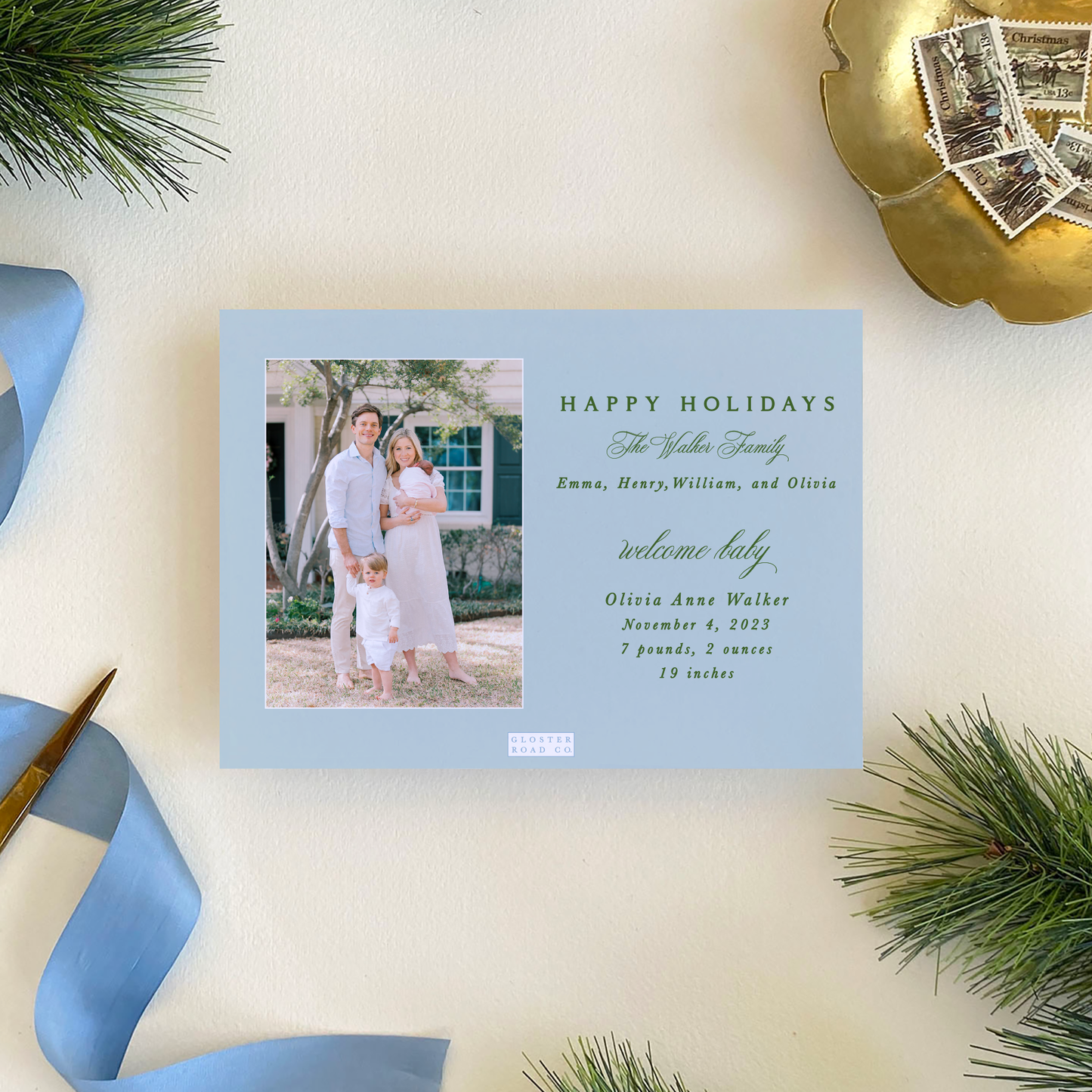 Fraser Fir Garland Holiday Card, Landscape