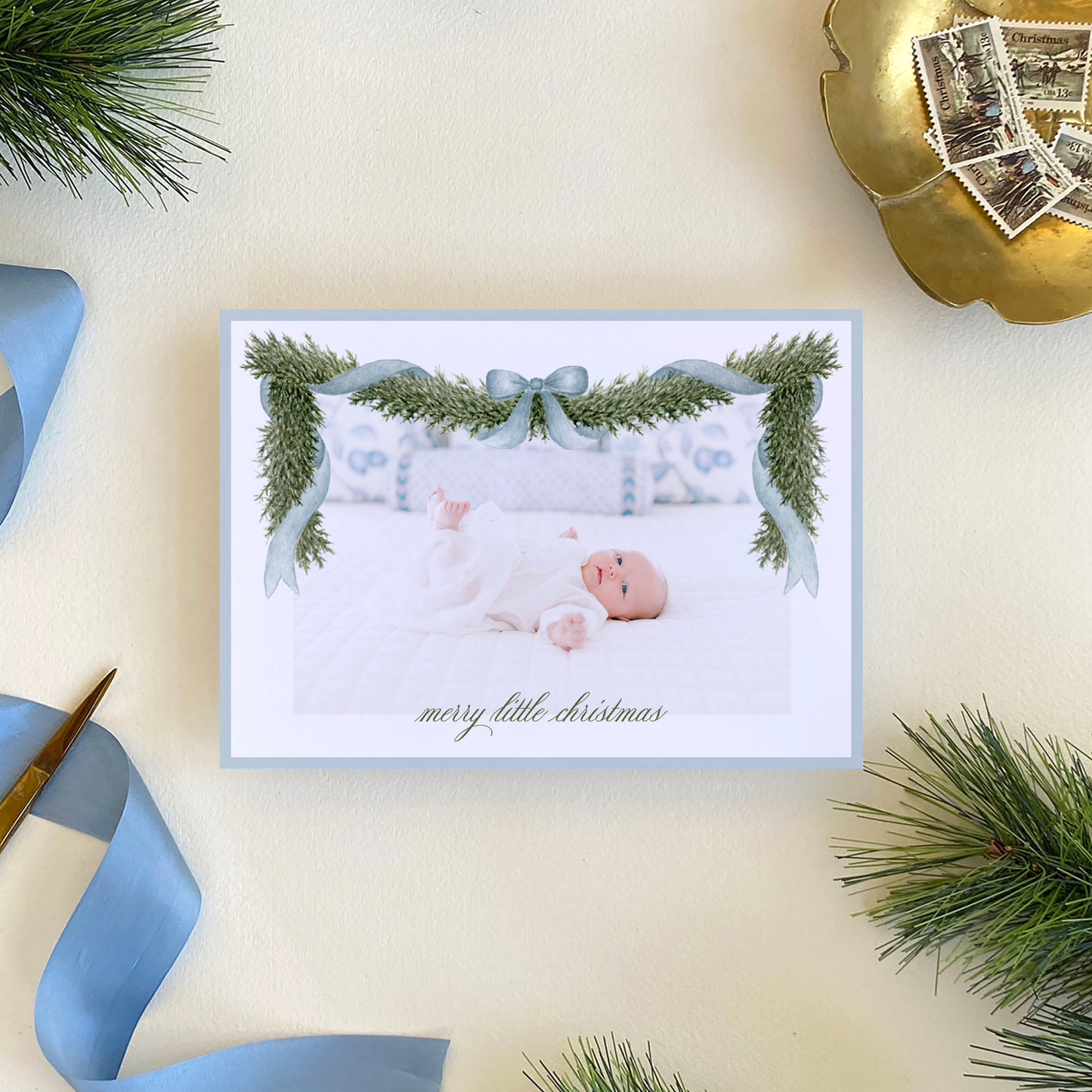 Fraser Fir Garland Holiday Card, Landscape