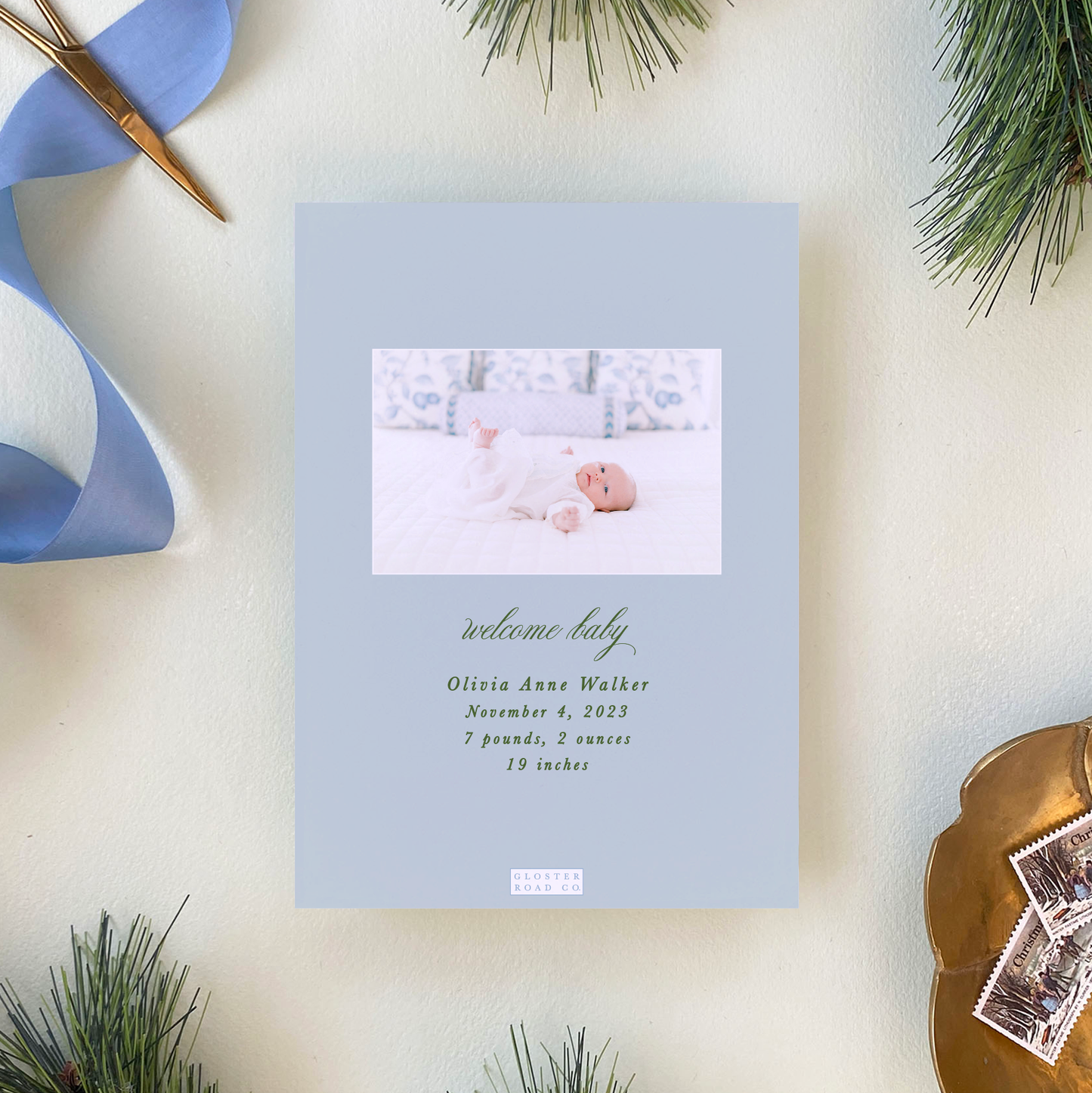 Fraser Fir Garland Holiday Card, Portrait