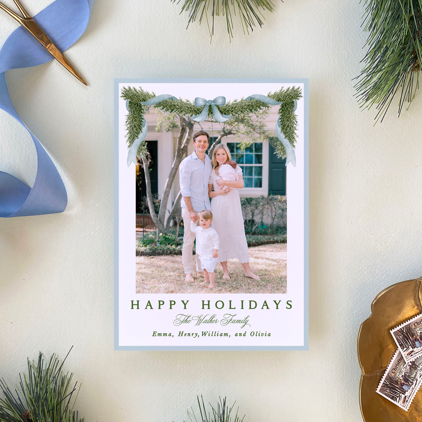 Fraser Fir Garland Holiday Card, Portrait