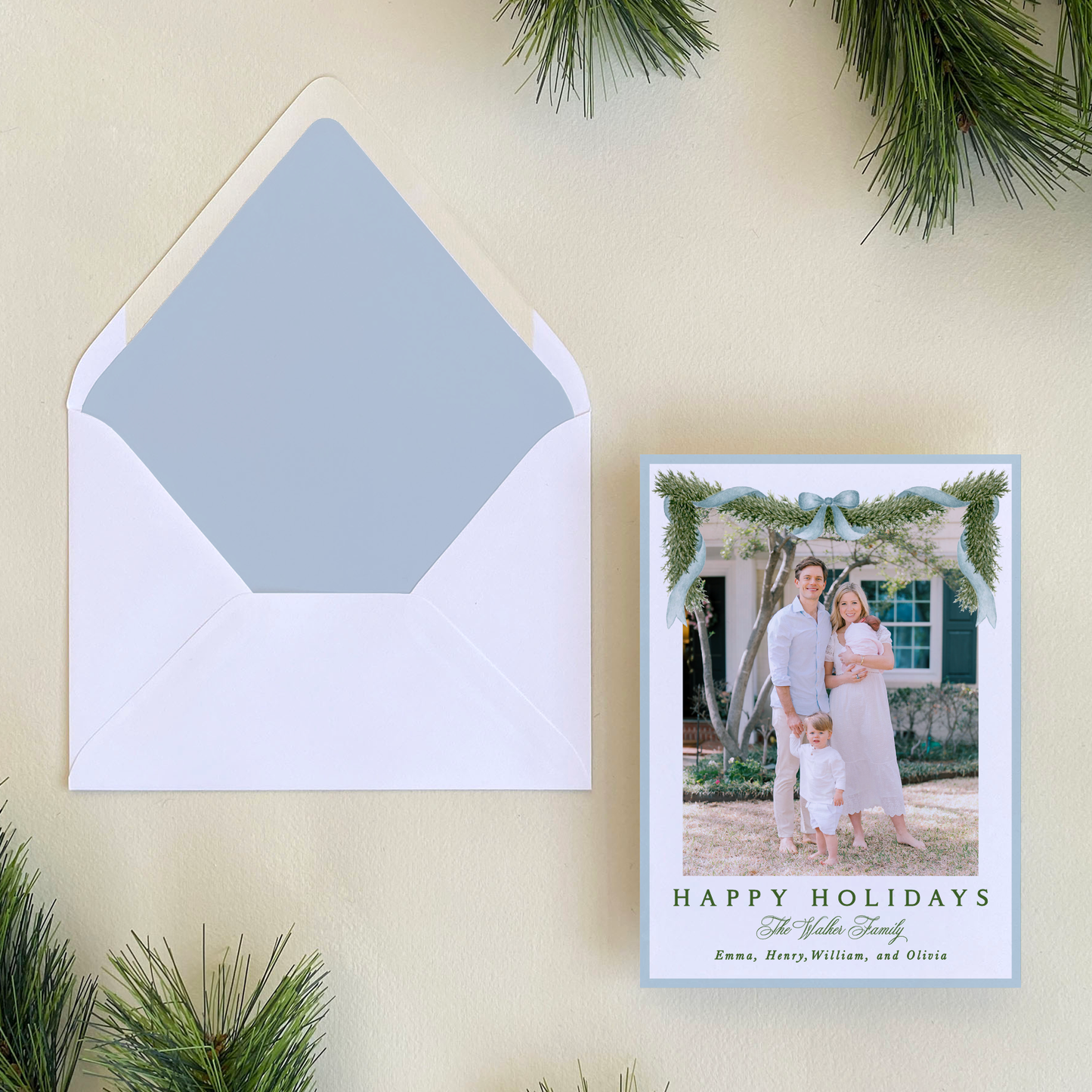 Fraser Fir Garland Holiday Card, Portrait