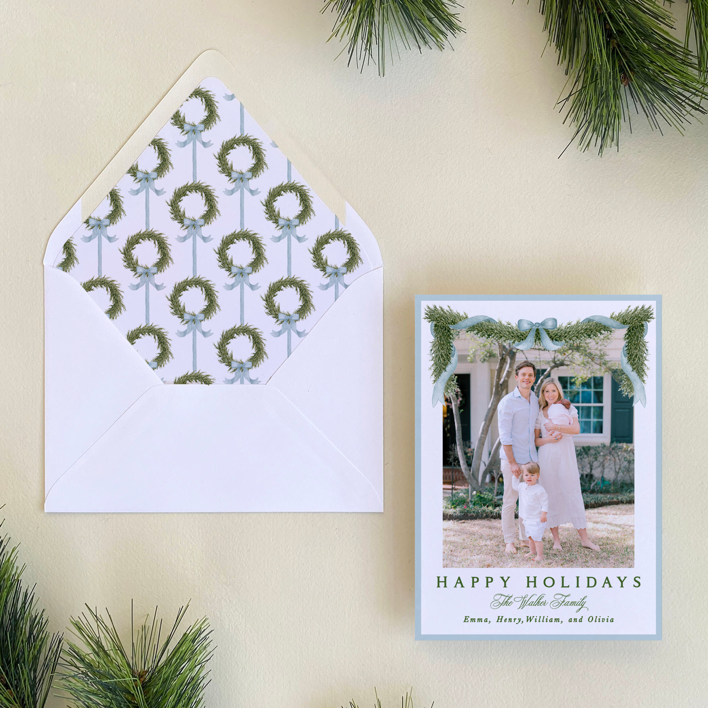 Fraser Fir Garland Holiday Card, Portrait
