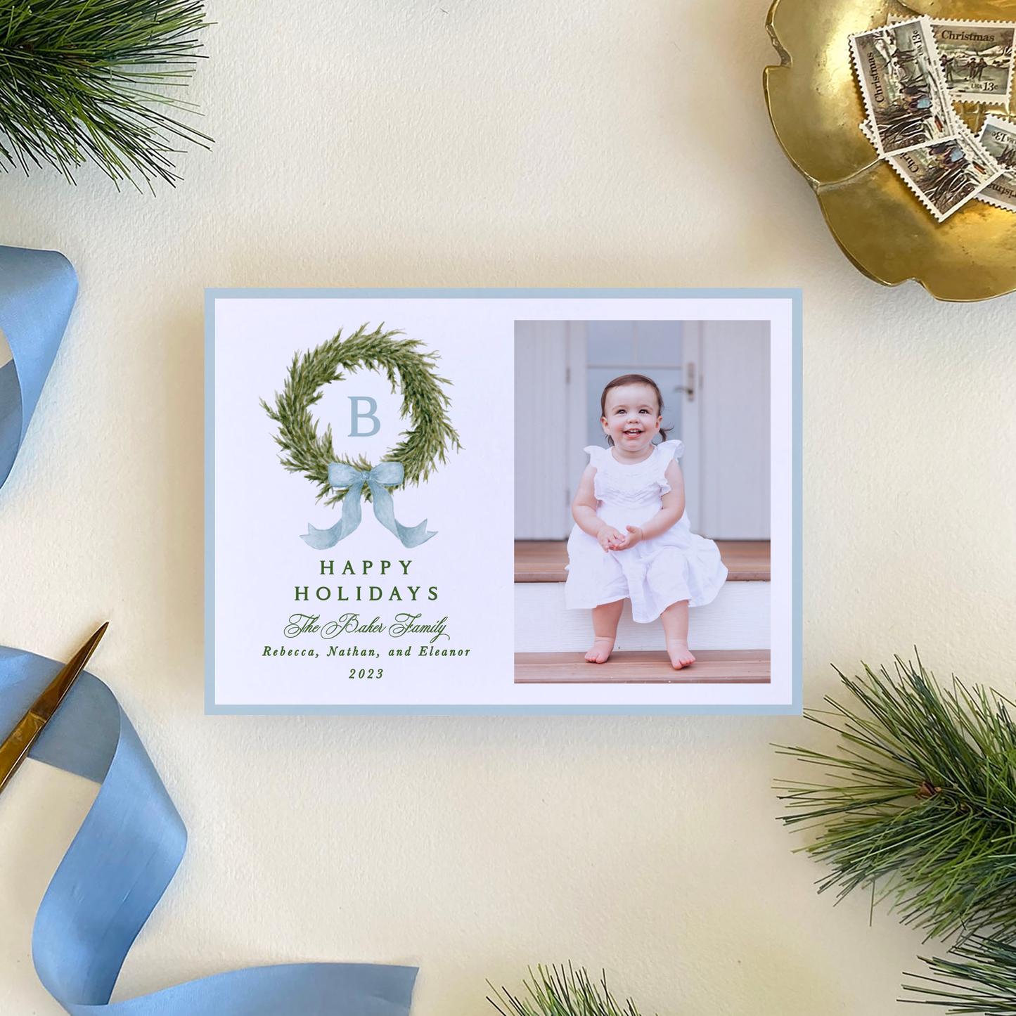 Fraser Fir Wreath Holiday Card, Landscape