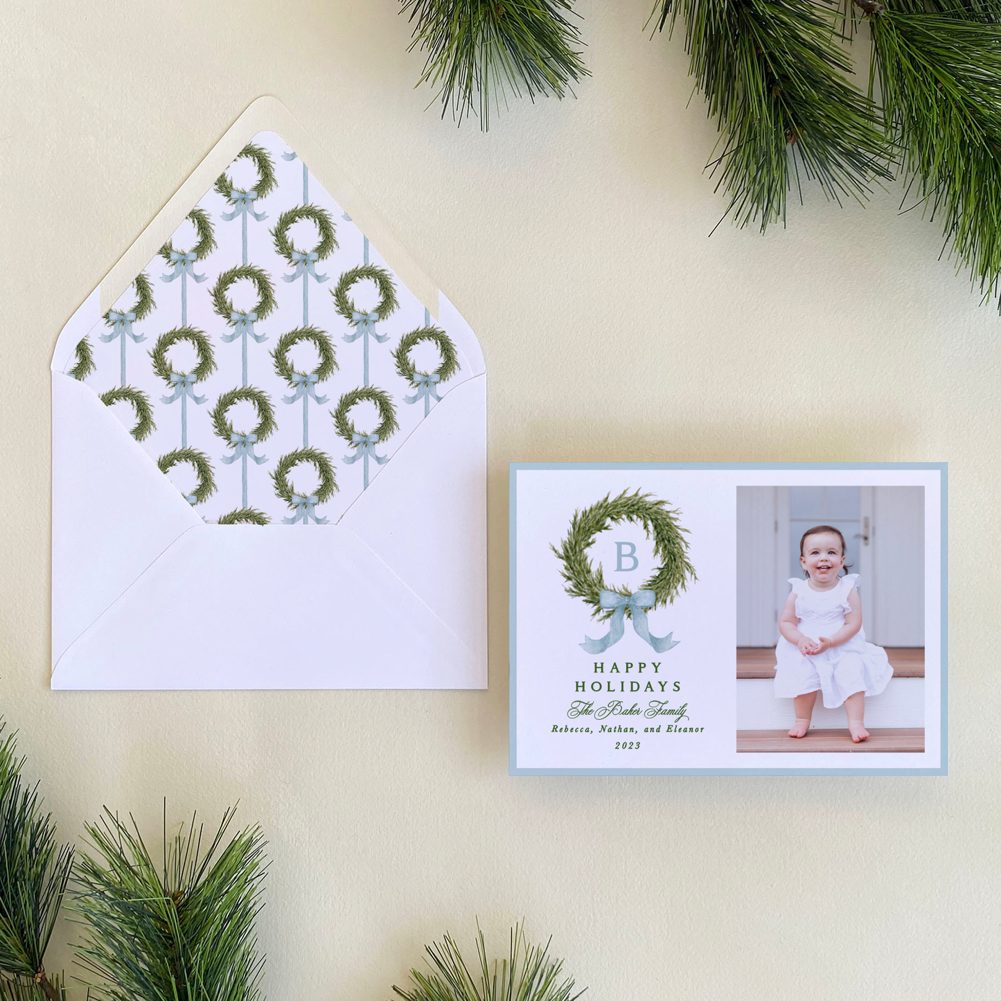 Fraser Fir Wreath Holiday Card, Landscape
