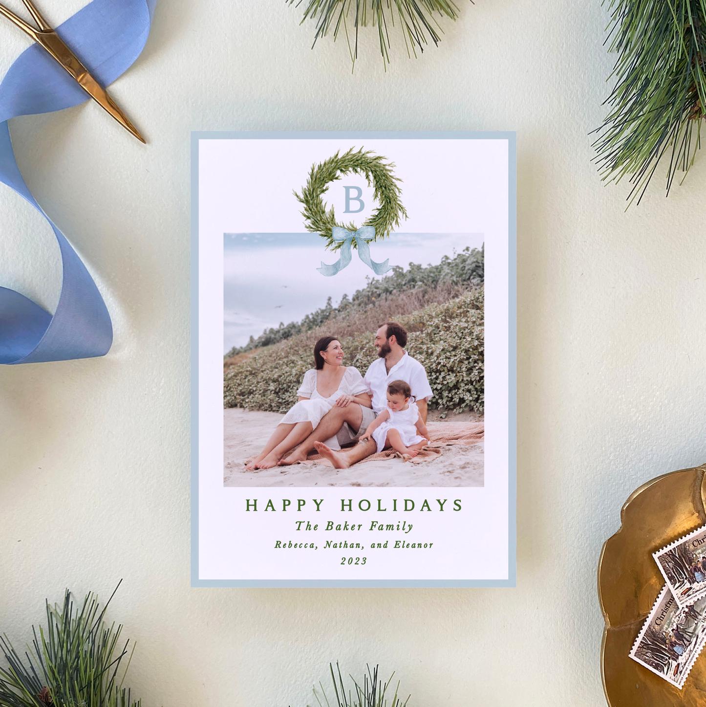 Fraser Fir Wreath Holiday Card, Portrait