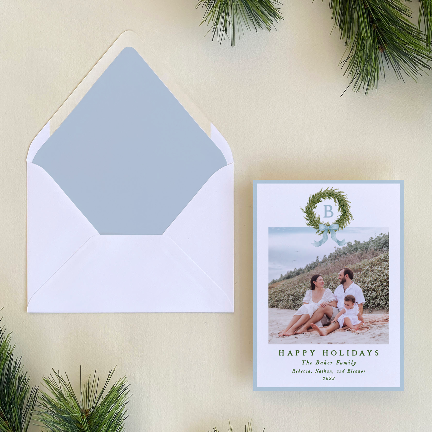 Fraser Fir Wreath Holiday Card, Portrait