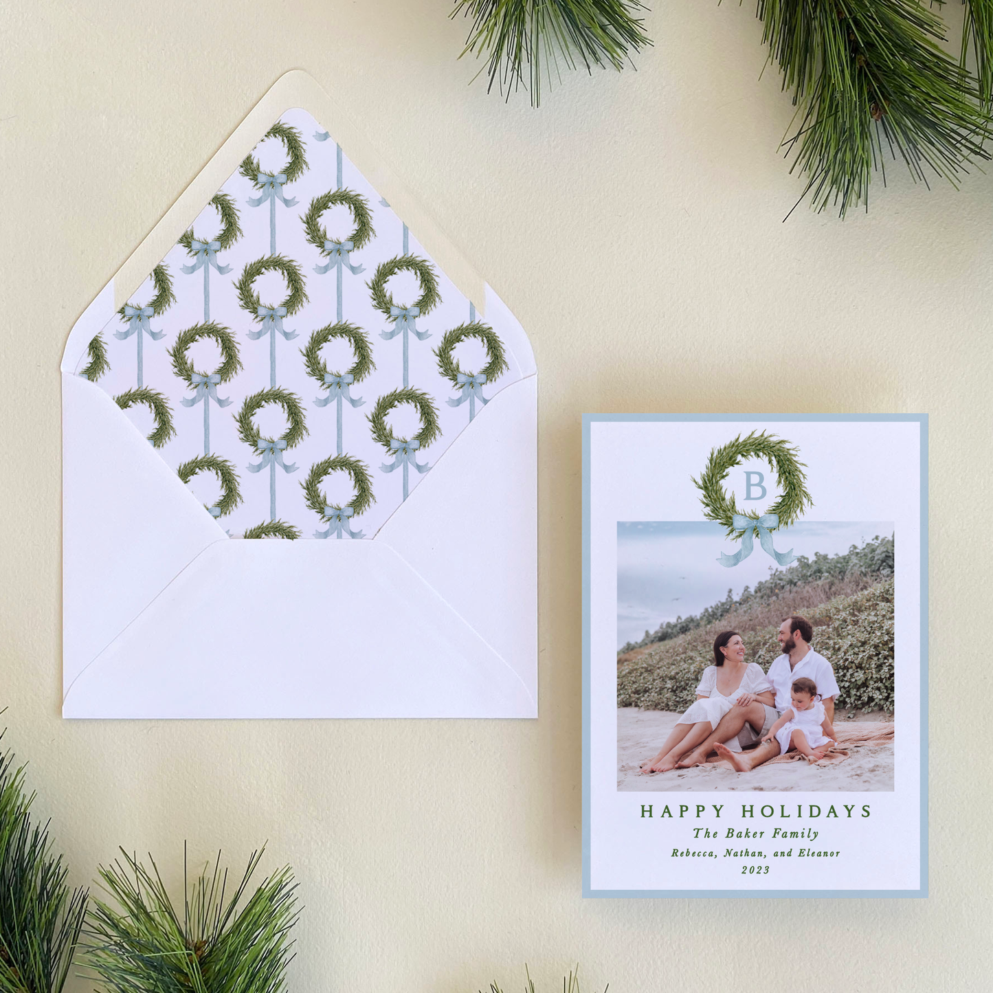 Fraser Fir Wreath Holiday Card, Portrait