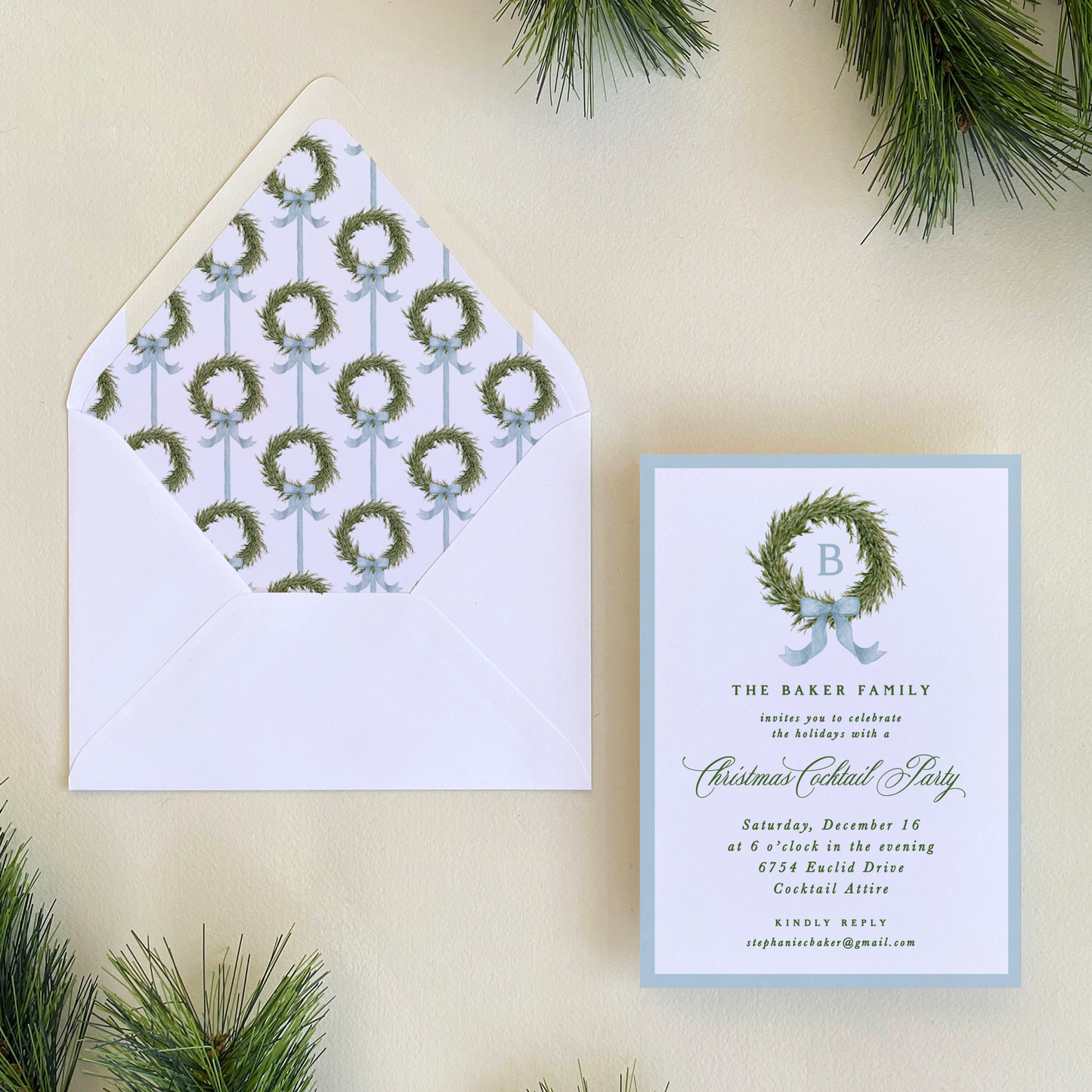 Fraser Fir Wreath Invitation