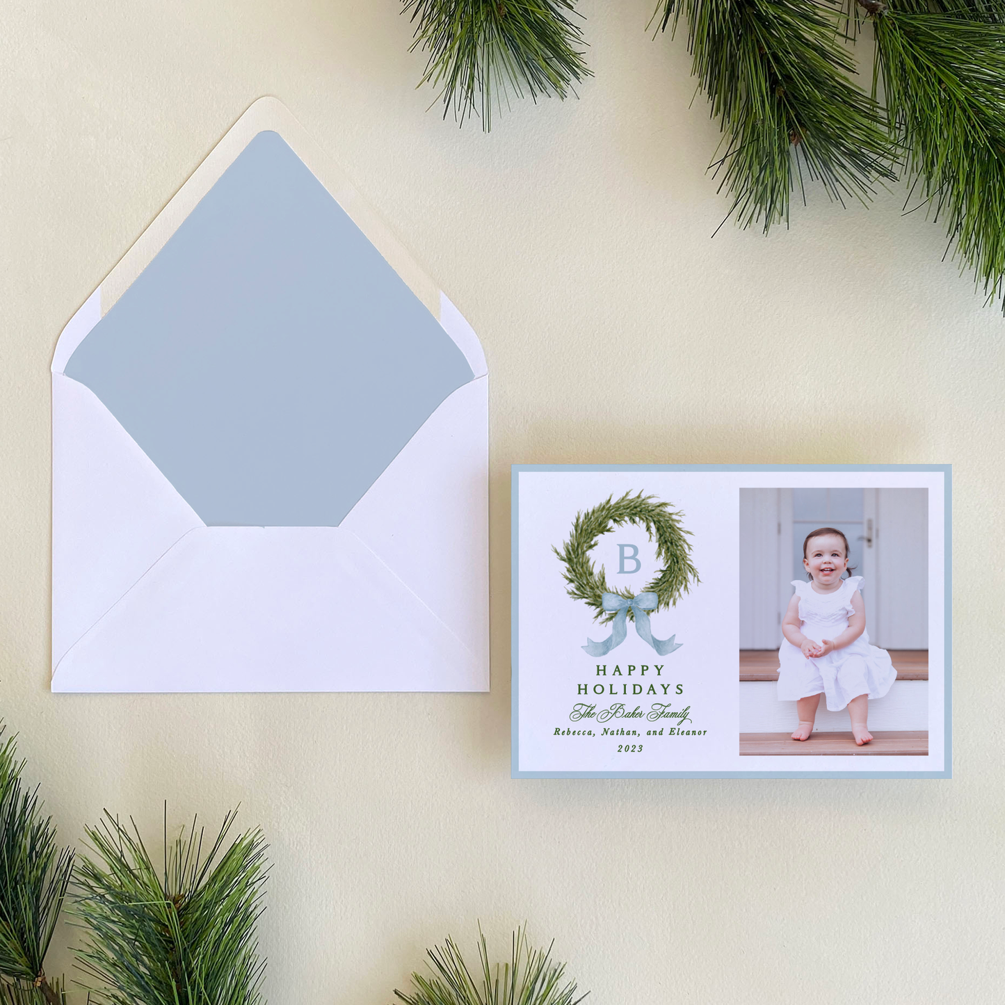 Fraser Fir Wreath Holiday Card, Landscape