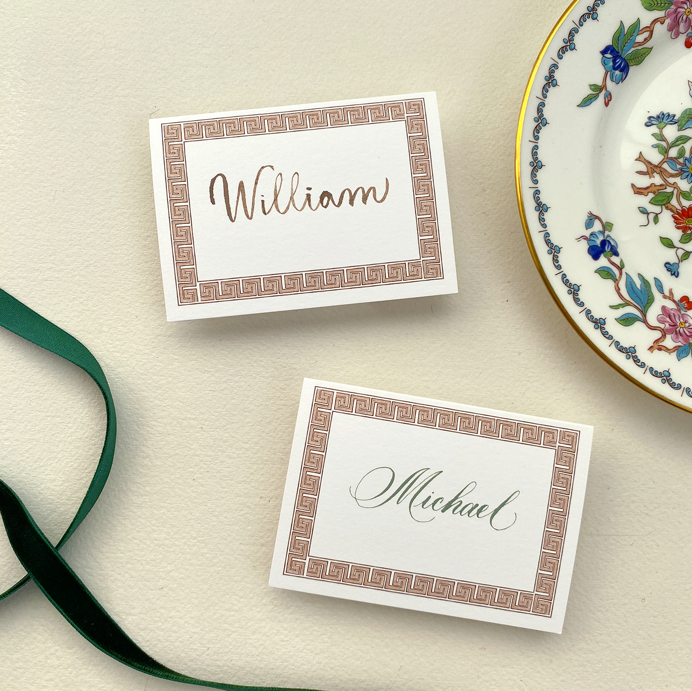 Greek Key Place Cards with Calligraphy