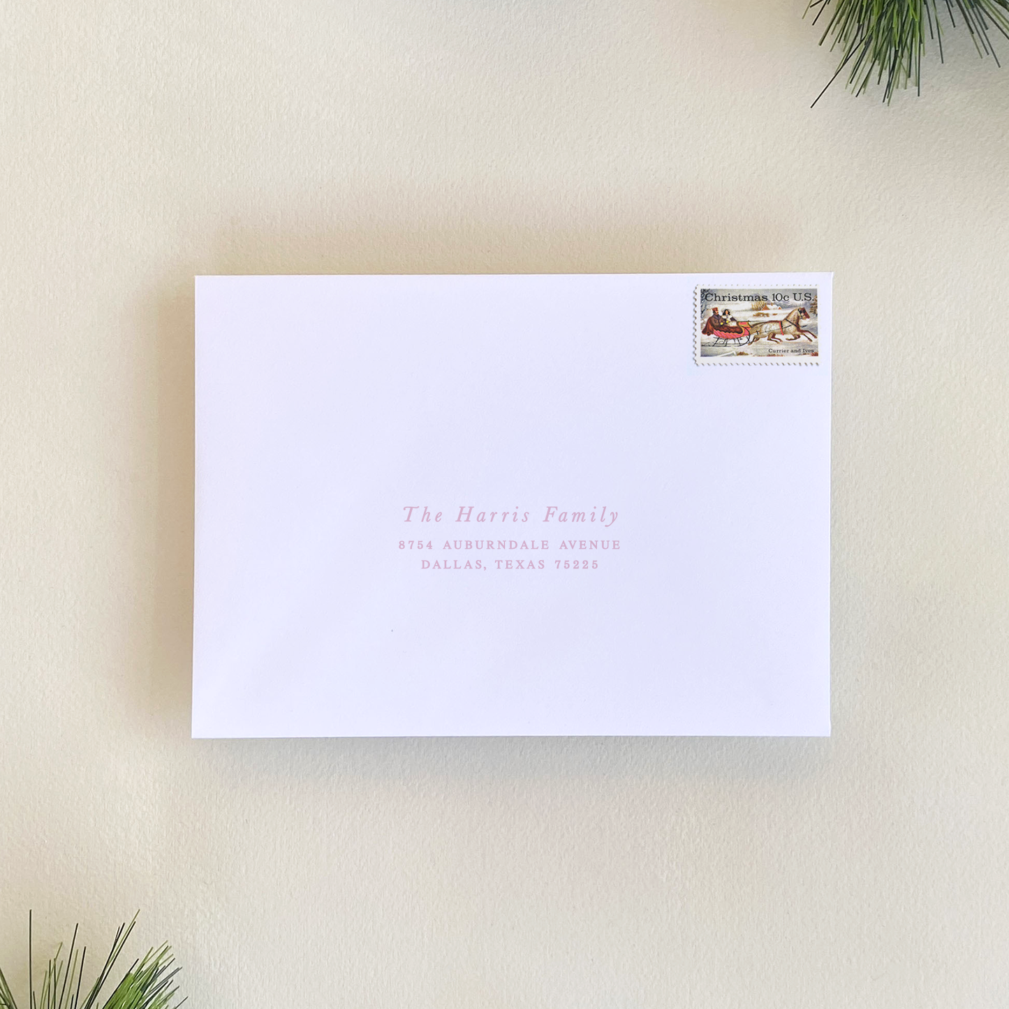 Satin Ribbon Holiday Card, Pink - Portrait
