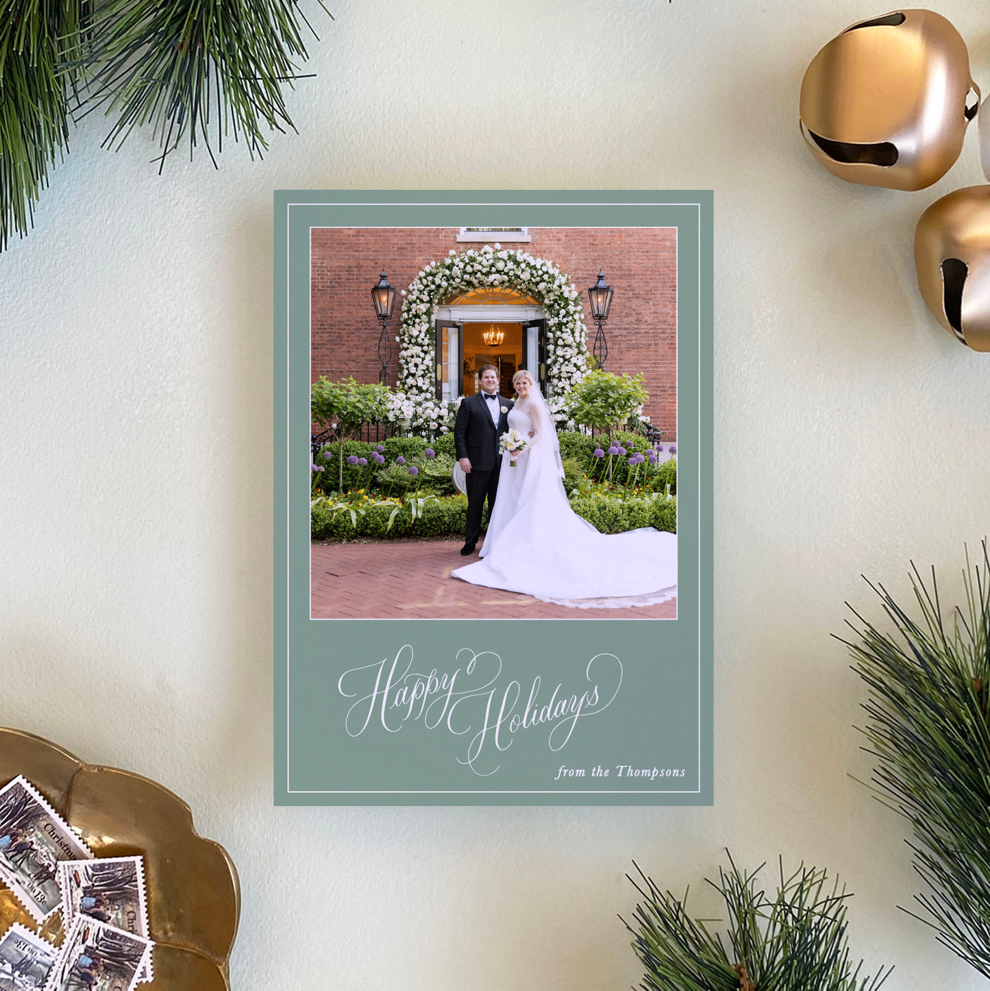 Happy Holidays Holiday Card, Evergreen Fog - Portrait