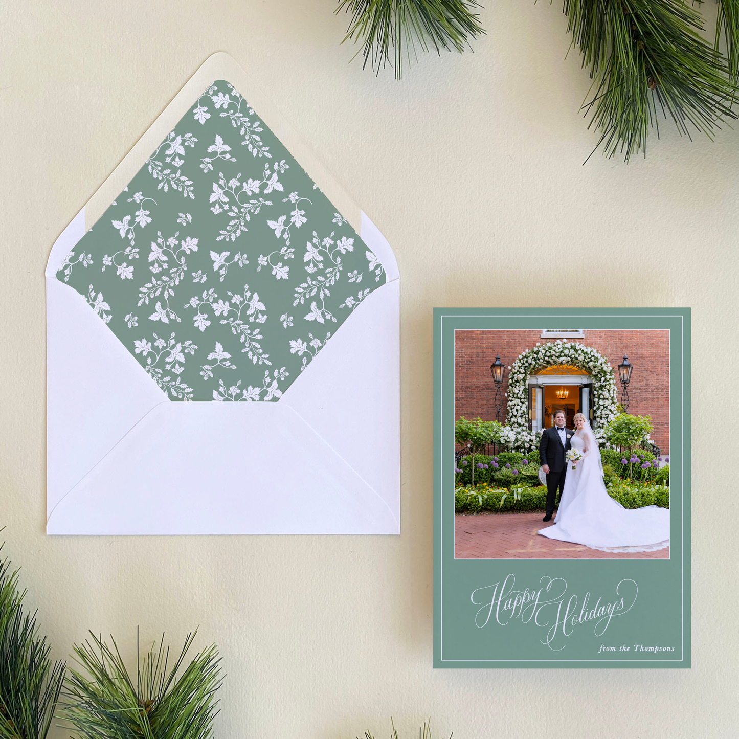 Happy Holidays Holiday Card, Evergreen Fog - Portrait