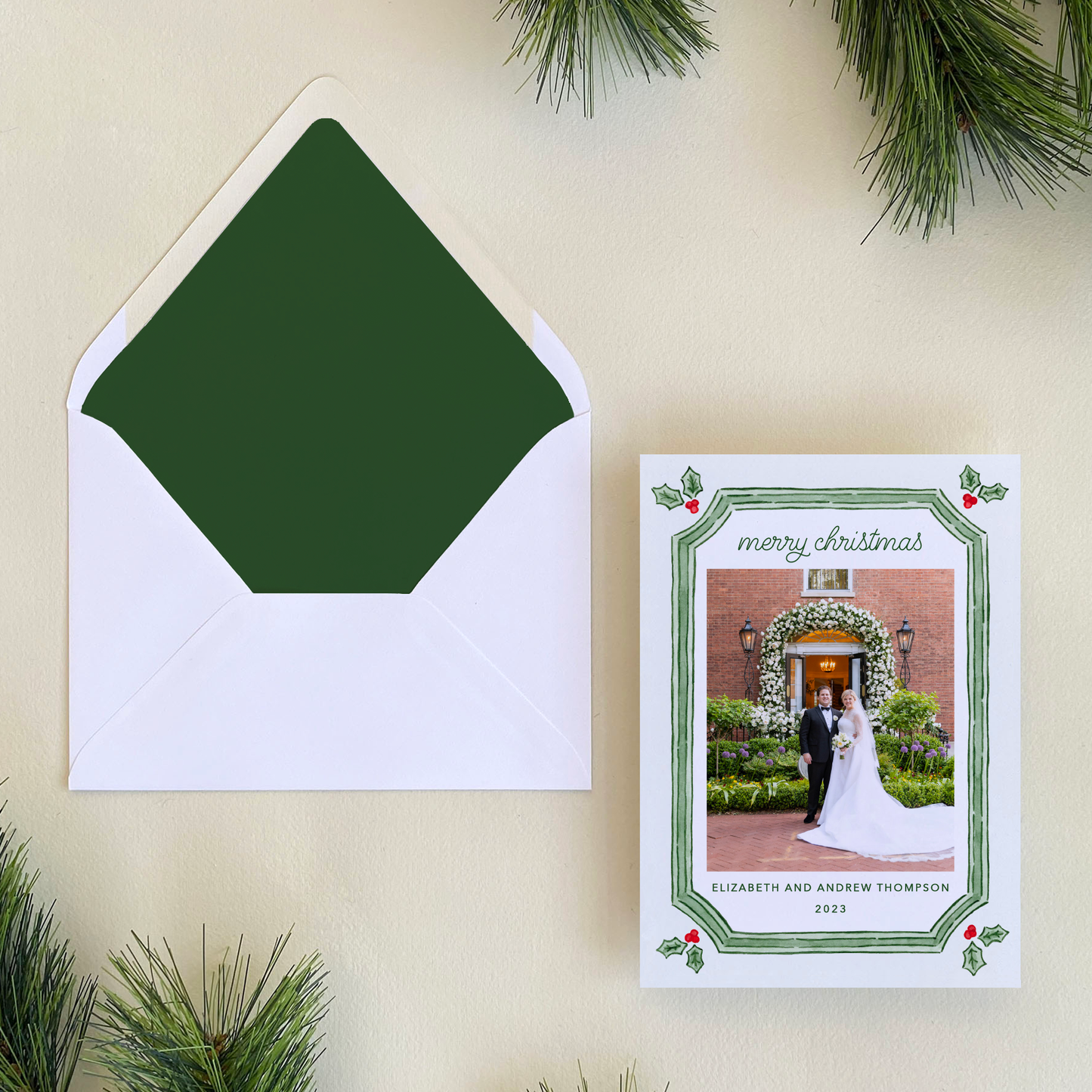 Holly Frame Holiday Greeting Card, Portrait