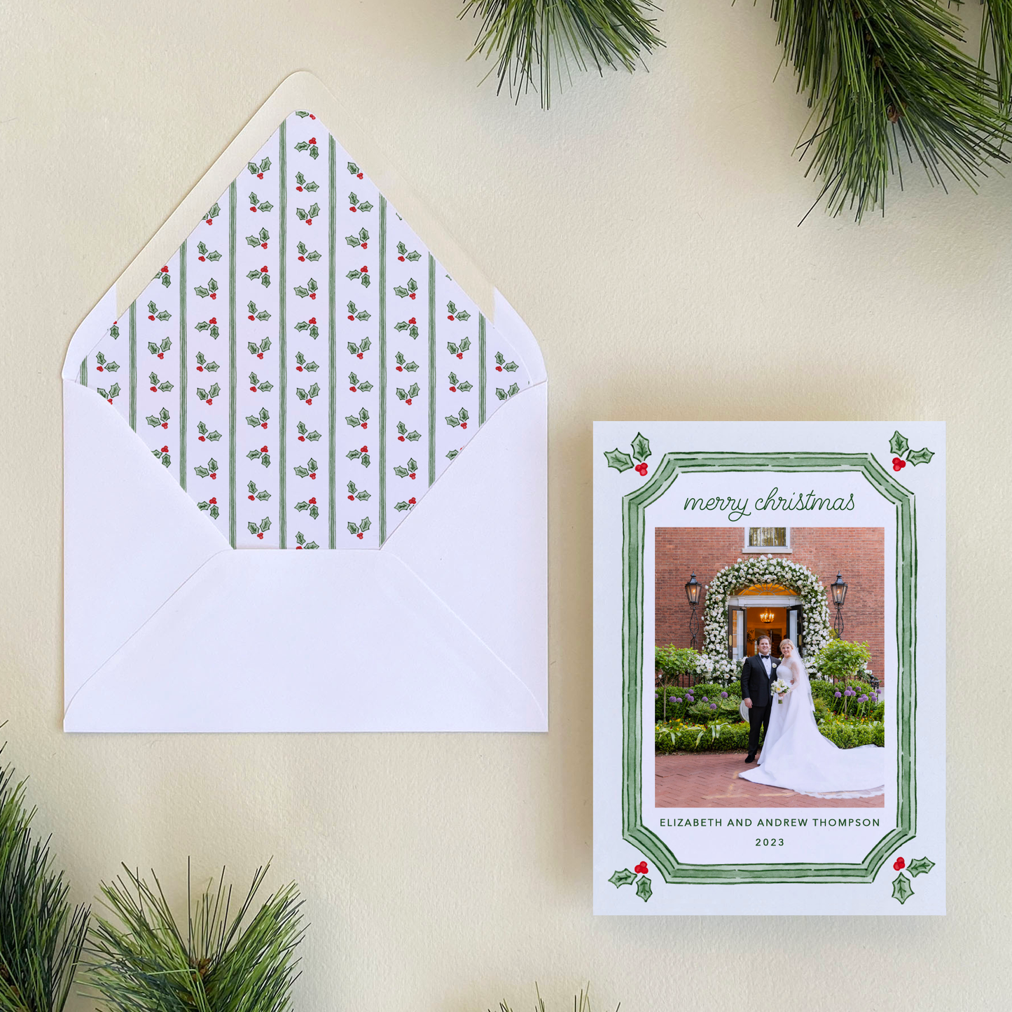 Holly Frame Holiday Greeting Card, Portrait