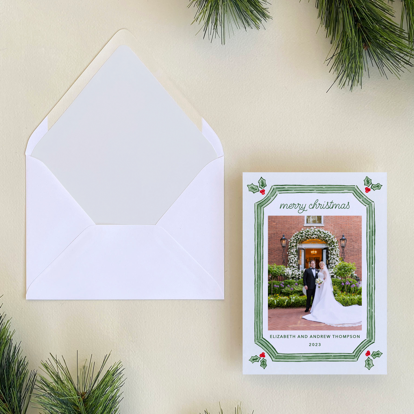 Holly Frame Holiday Greeting Card, Portrait