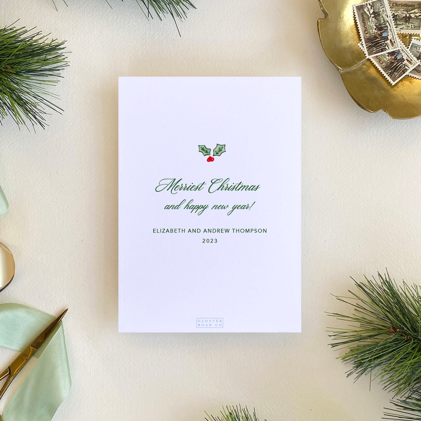 Holly Frame Holiday Card, Portrait