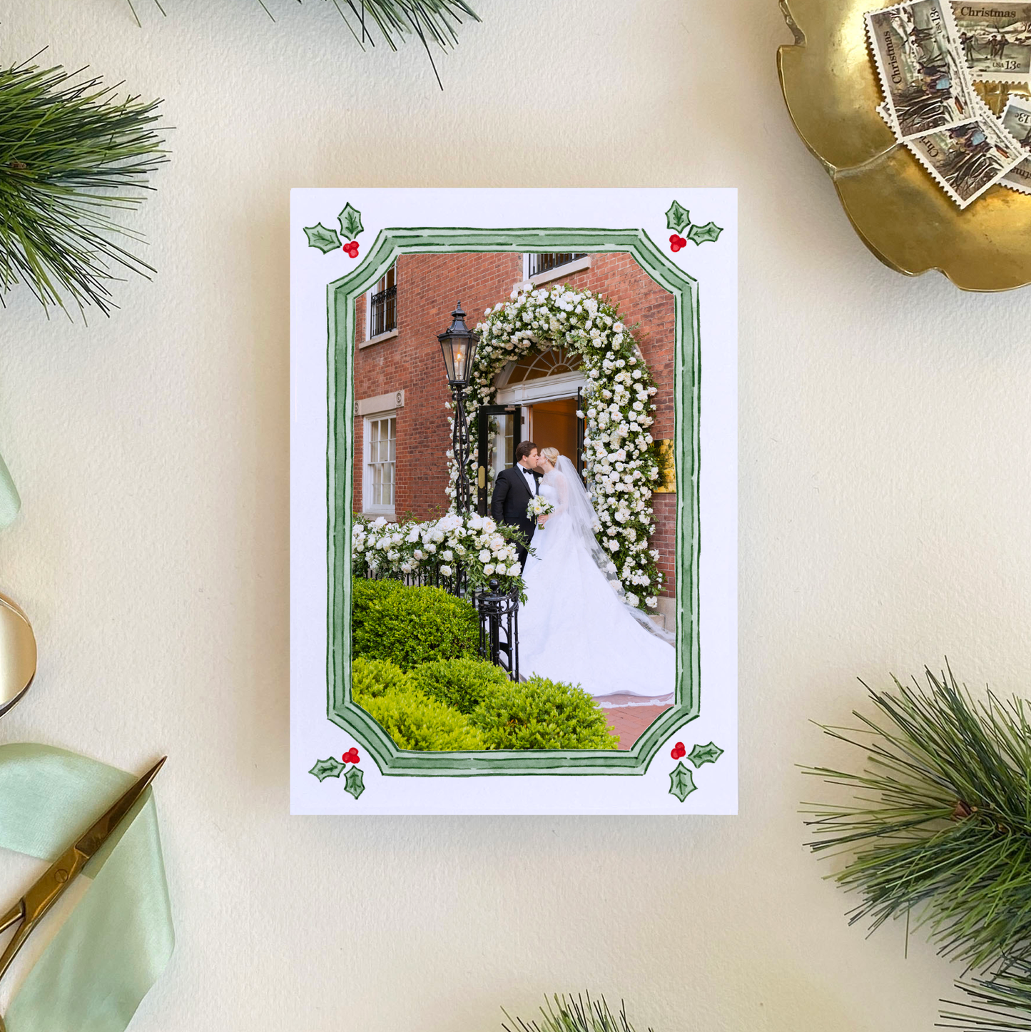 Holly Frame Holiday Card, Portrait