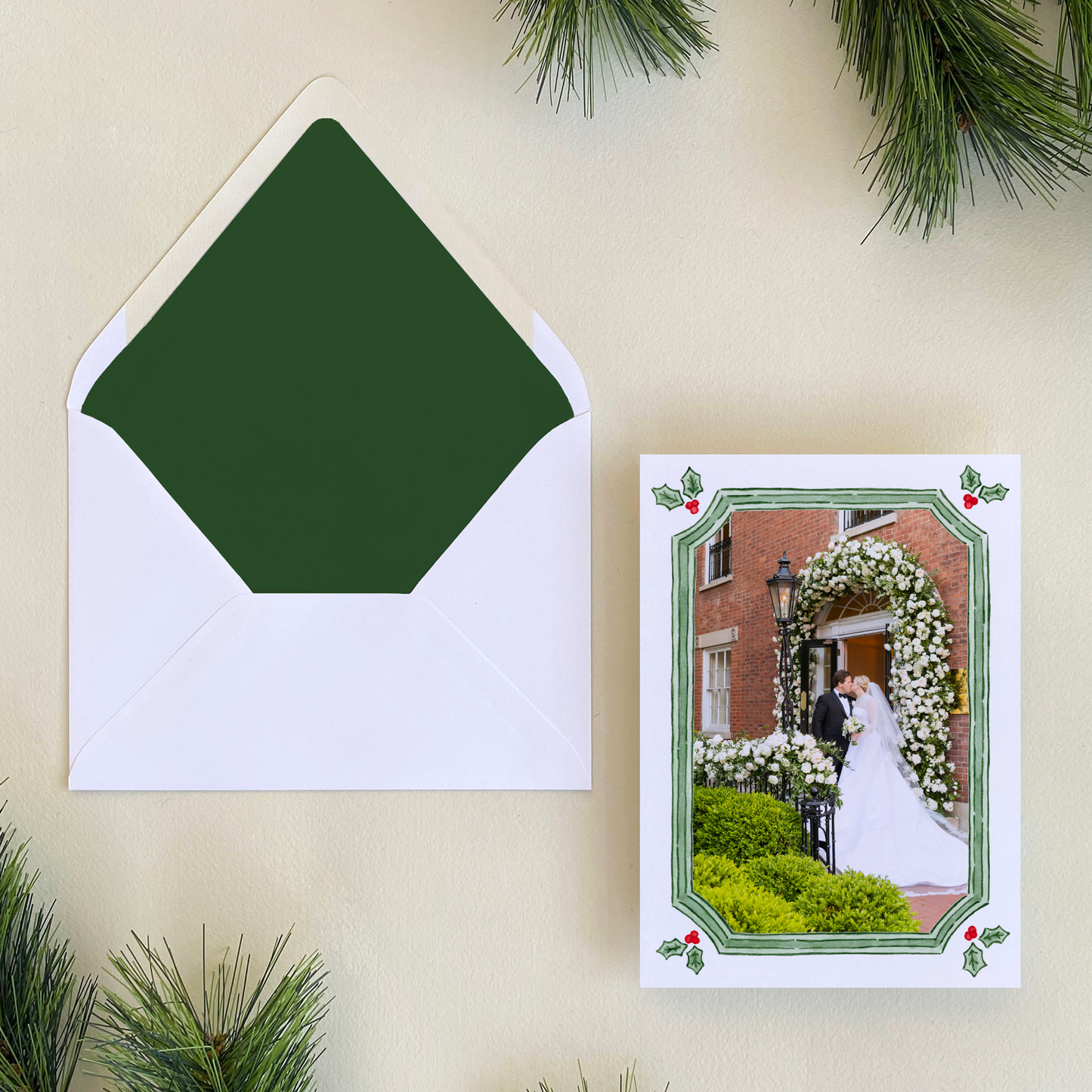 Holly Frame Holiday Card, Portrait