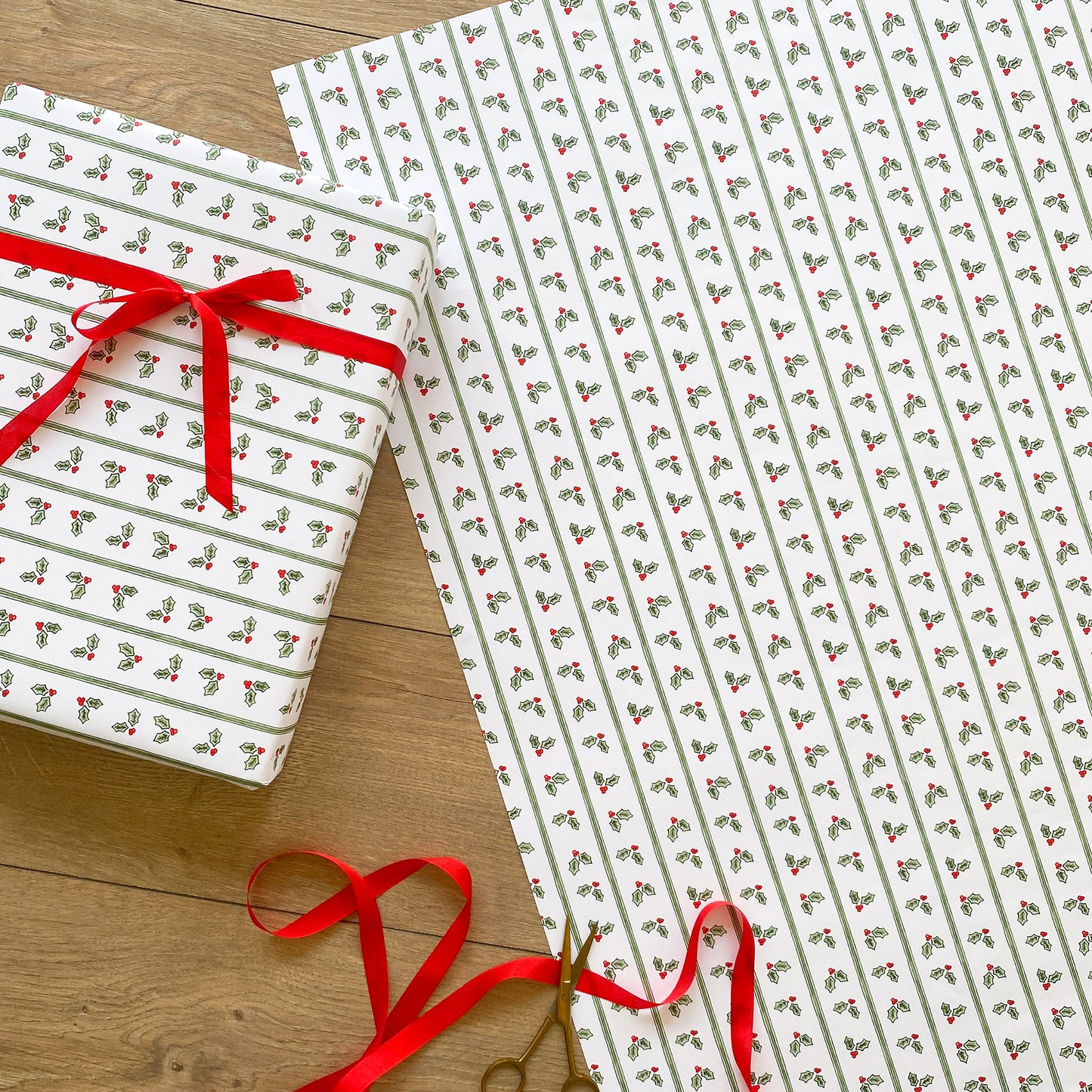 Holly Stripe Gift Wrap