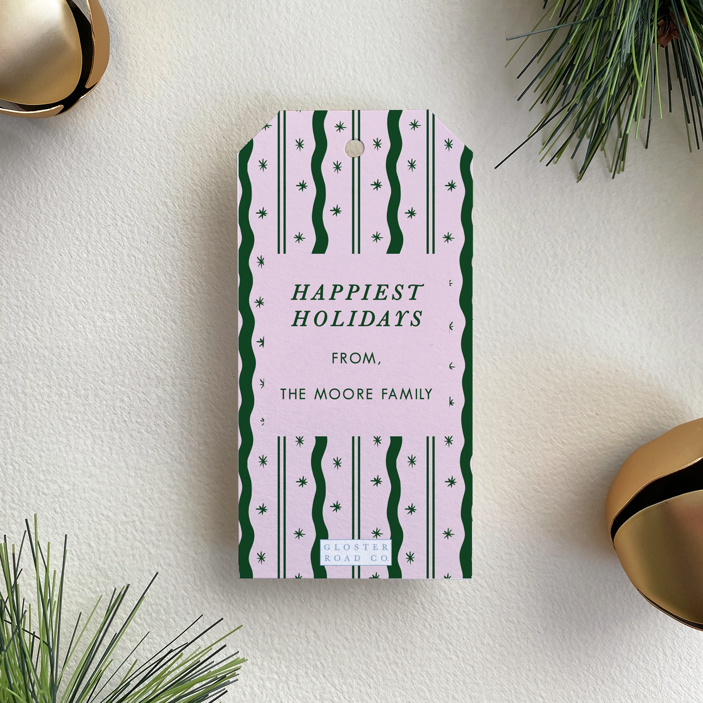 Personalized Merry Merry Gift Tag, Forest and Pink