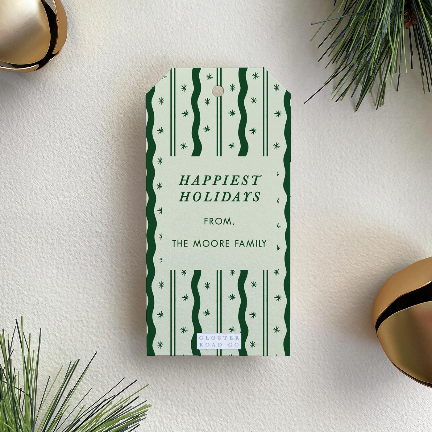 Personalized Merry Merry Gift Tag, Pistachio and Forest