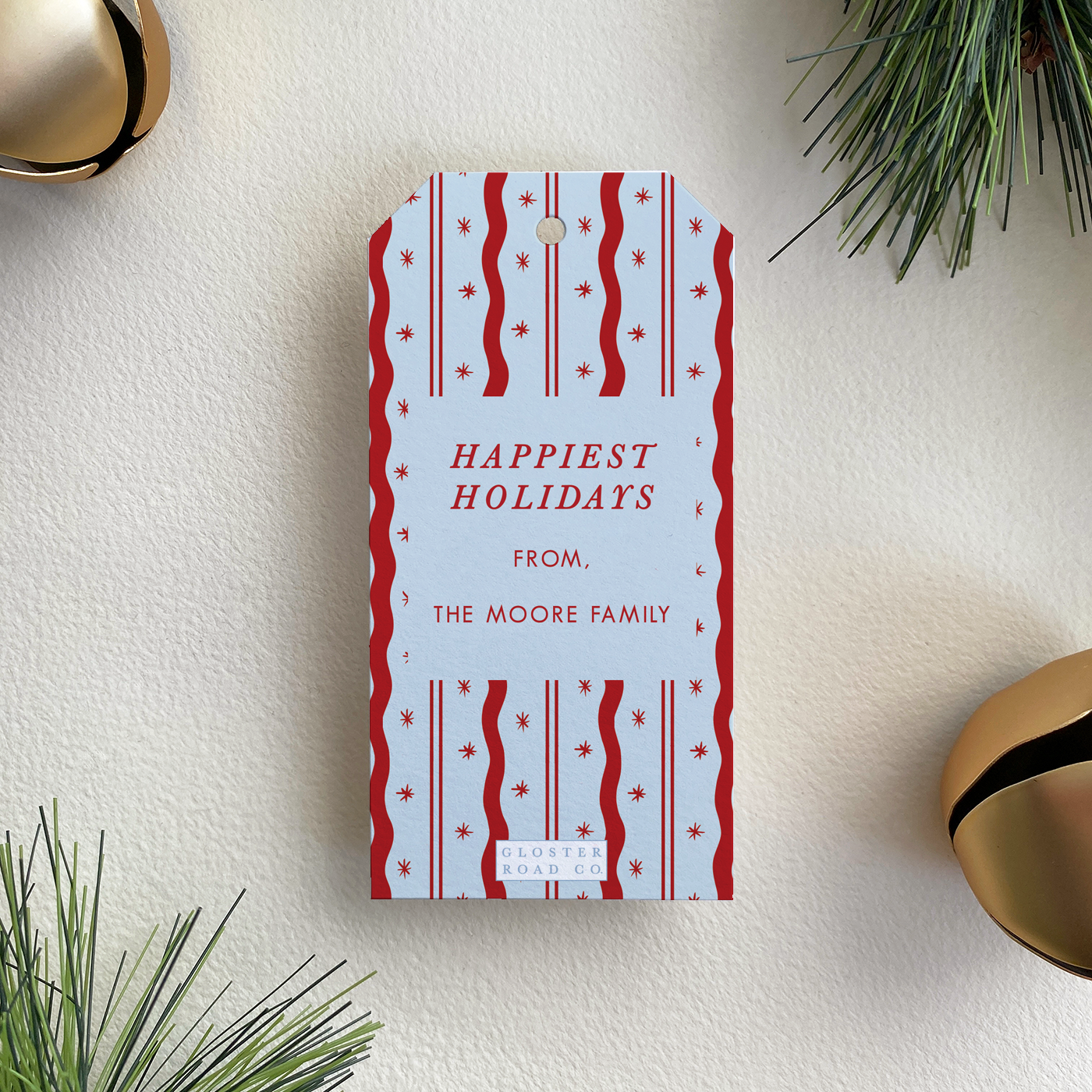 Personalized Merry Merry Gift Tag, Red and Blue