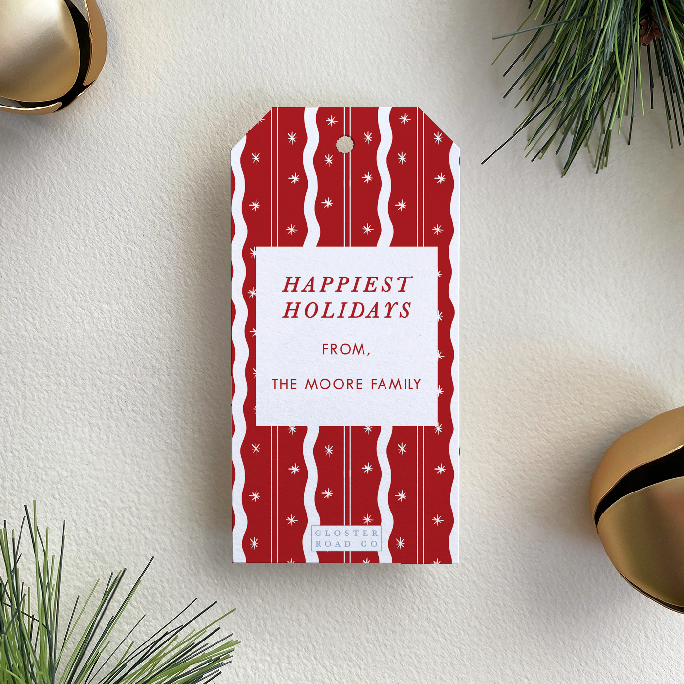 Personalized Merry Merry Gift Tag, Red and White