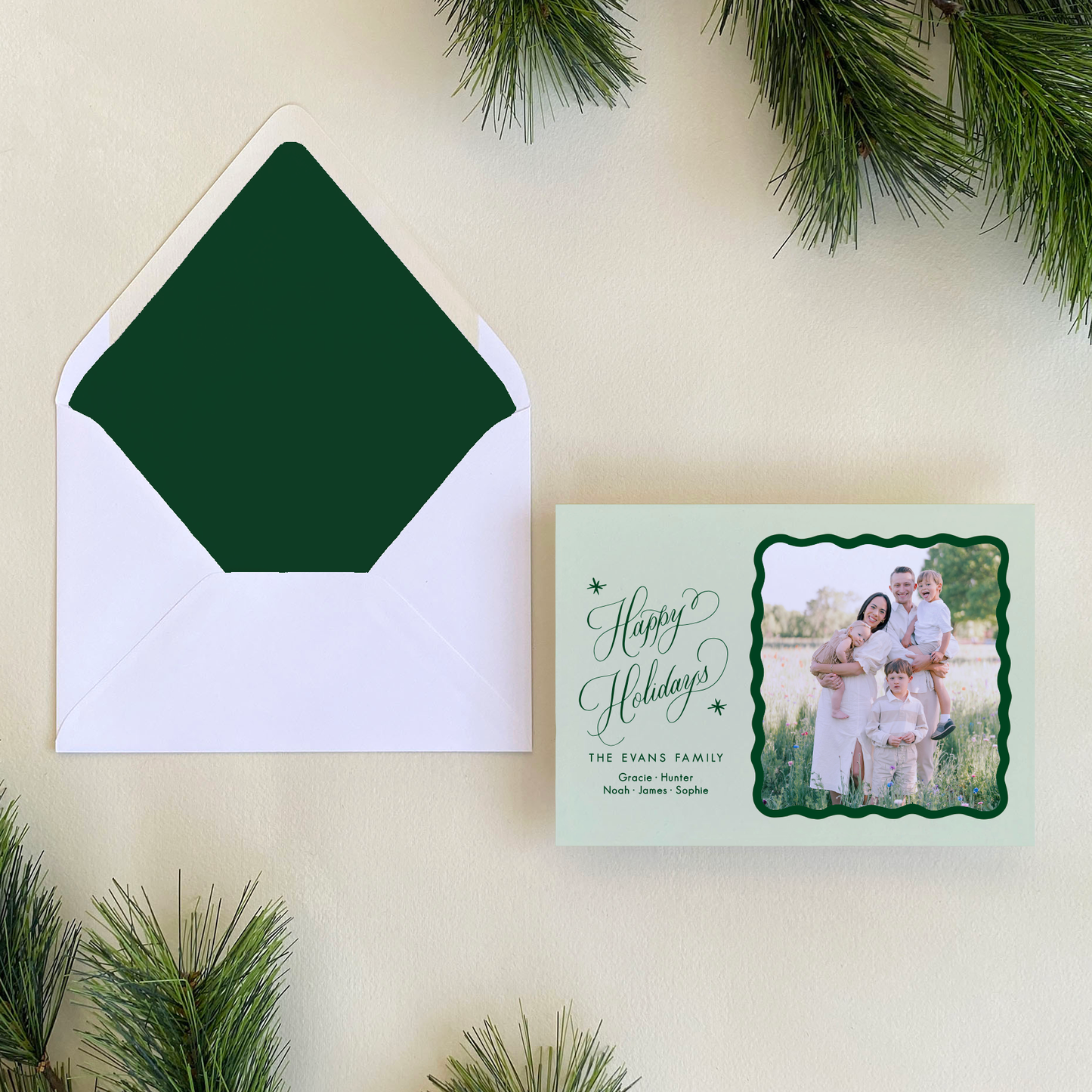 Merry Merry Holiday Card, Forest and Pistachio - Landscape