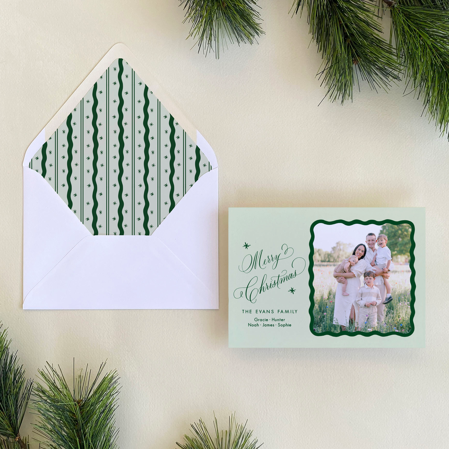 Merry Merry Holiday Card, Forest and Pistachio - Landscape
