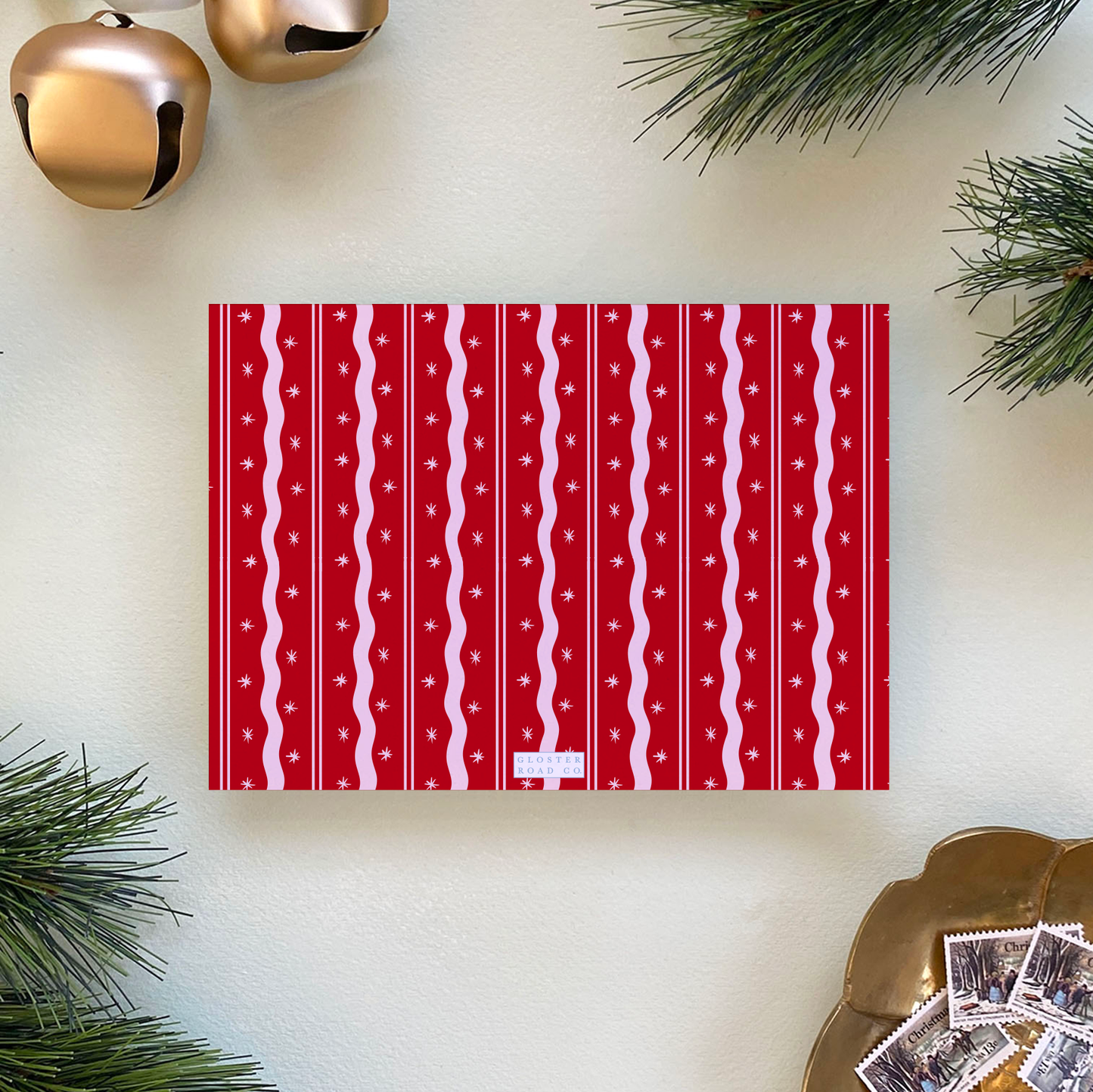 Merry Merry Holiday Card, Red and Pink - Landscape