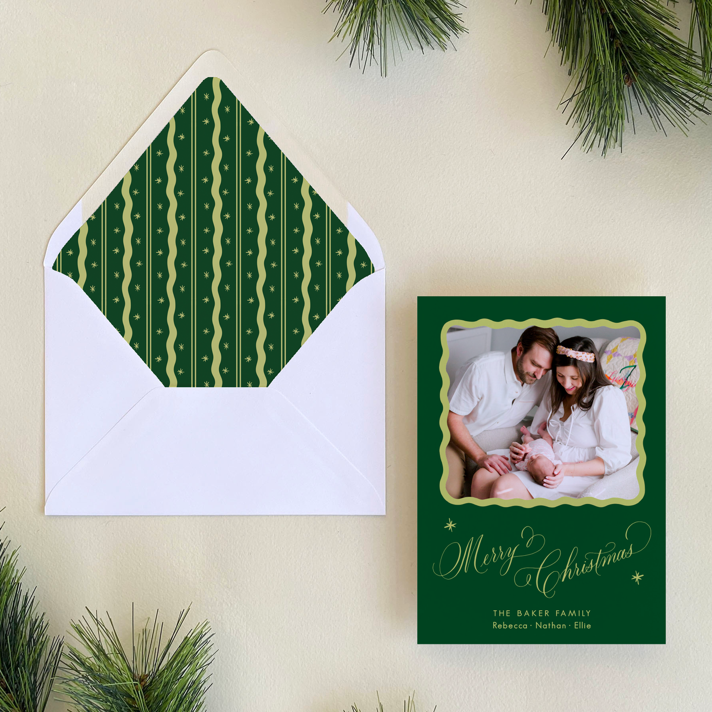 Merry Merry Holiday Card, Forest and Chartreuse - Portrait