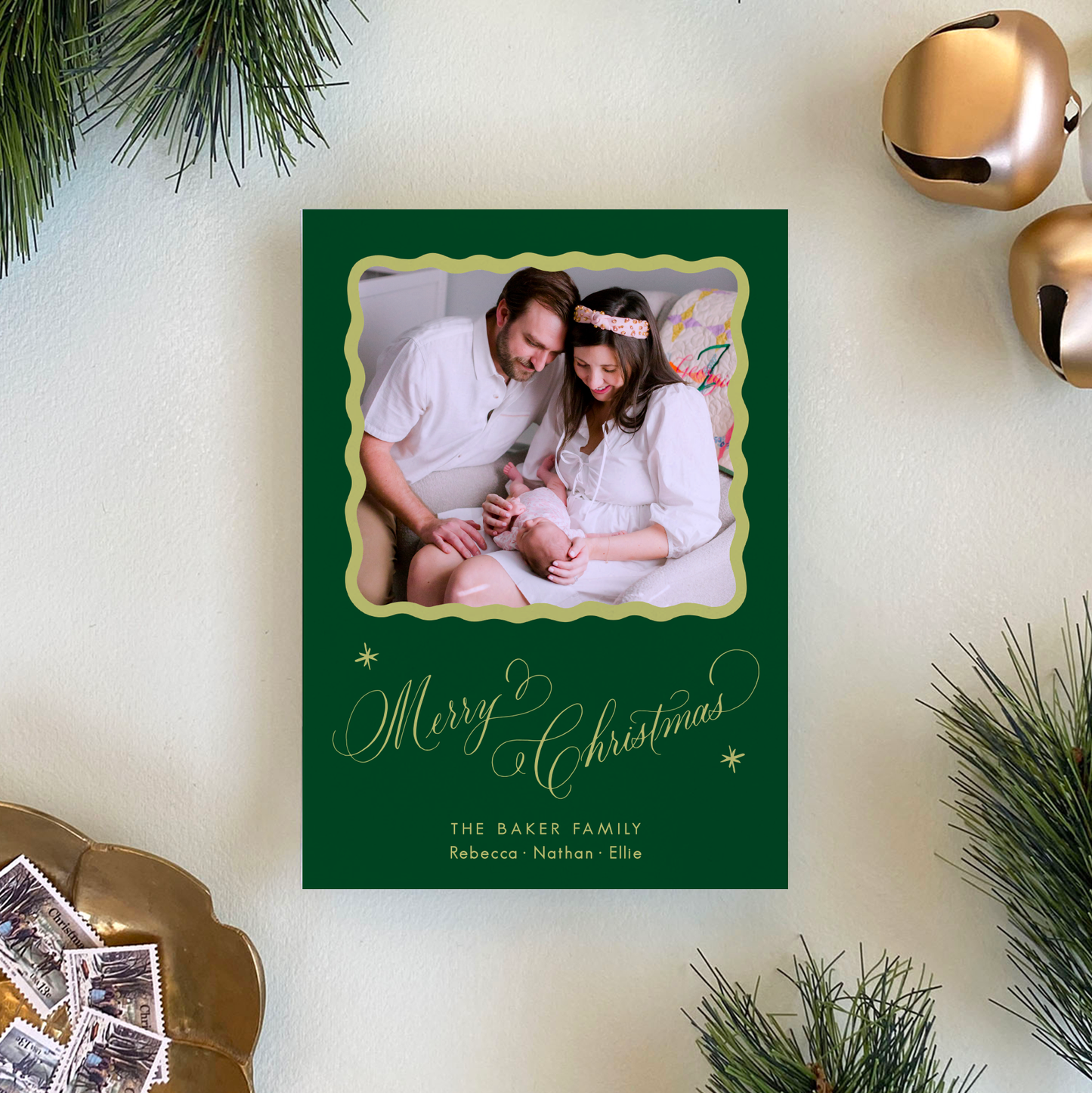 Merry Merry Holiday Card, Forest and Chartreuse - Portrait