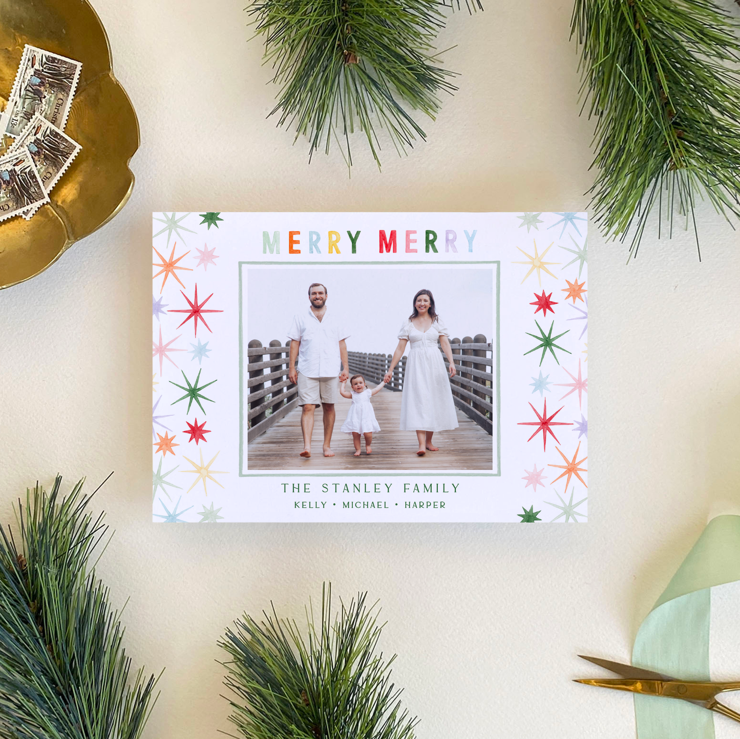 Merry Merry Starburst Holiday Card, Landscape