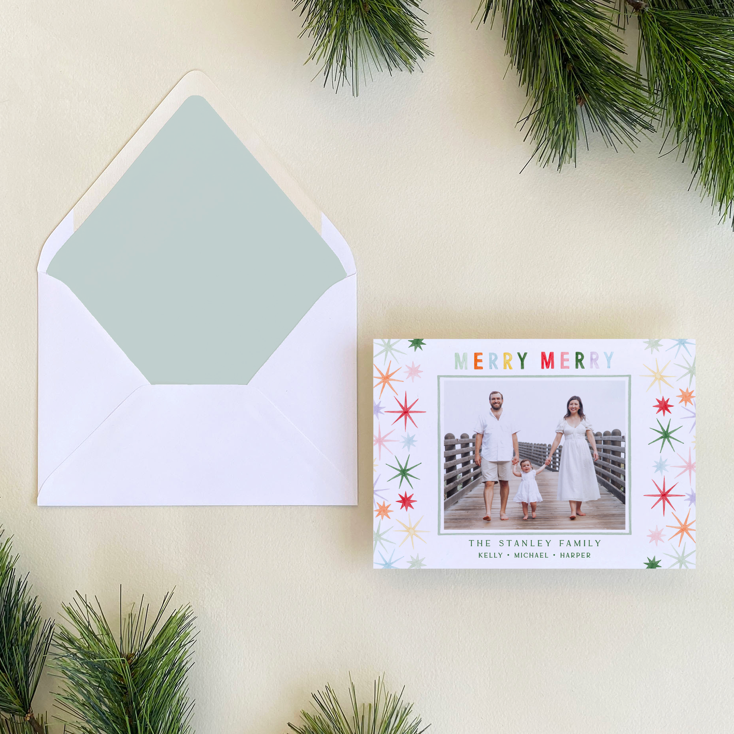 Merry Merry Starburst Holiday Card, Landscape