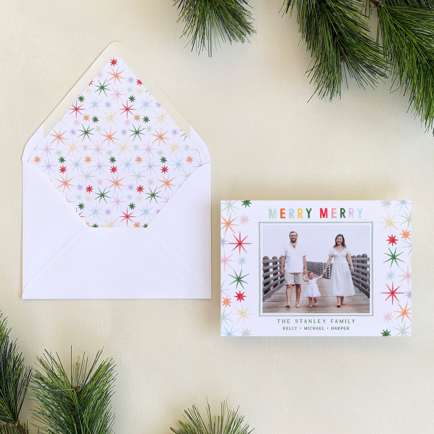 Merry Merry Starburst Holiday Card, Landscape