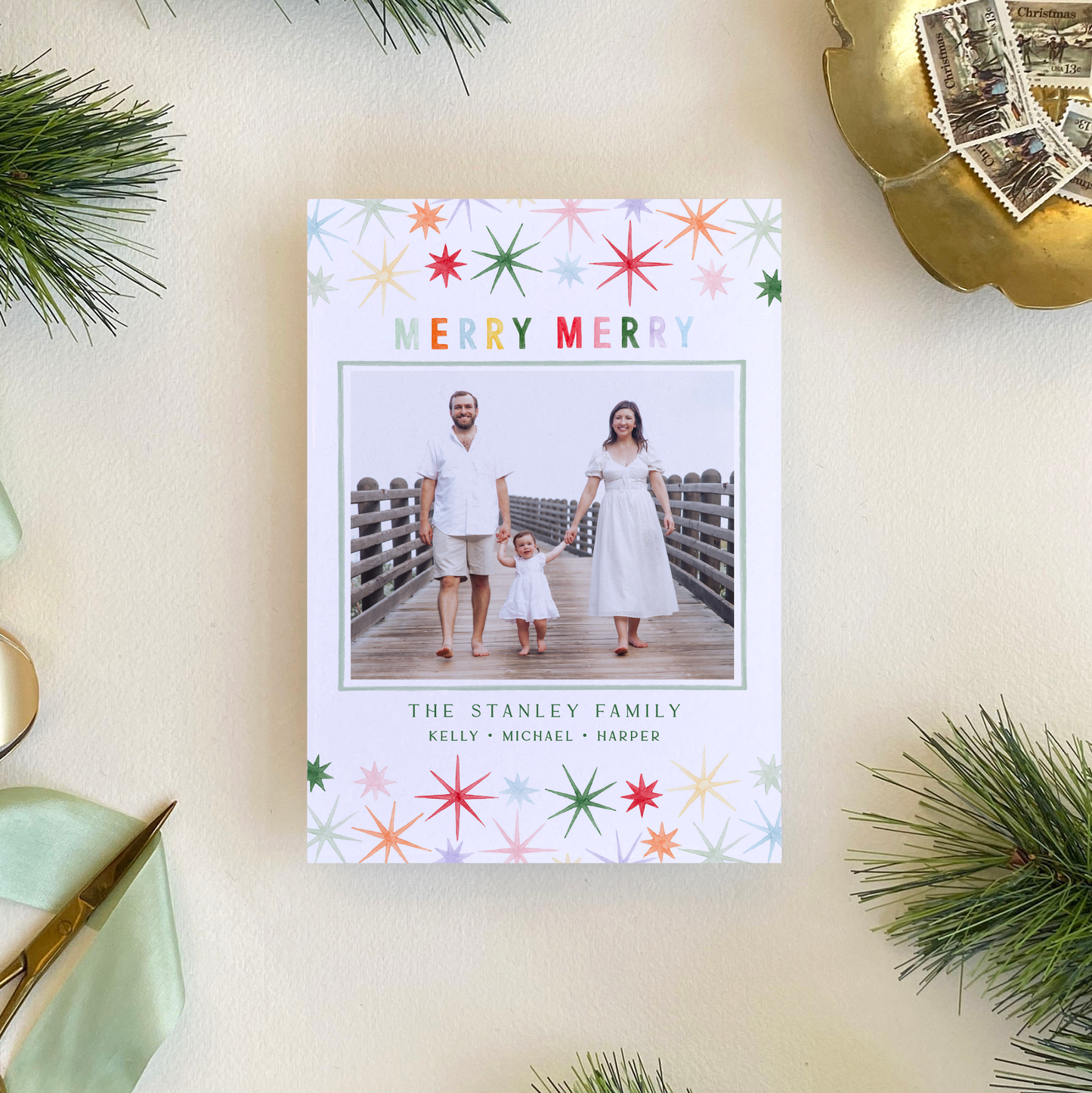 Merry Merry Starburst Holiday Card, Portrait